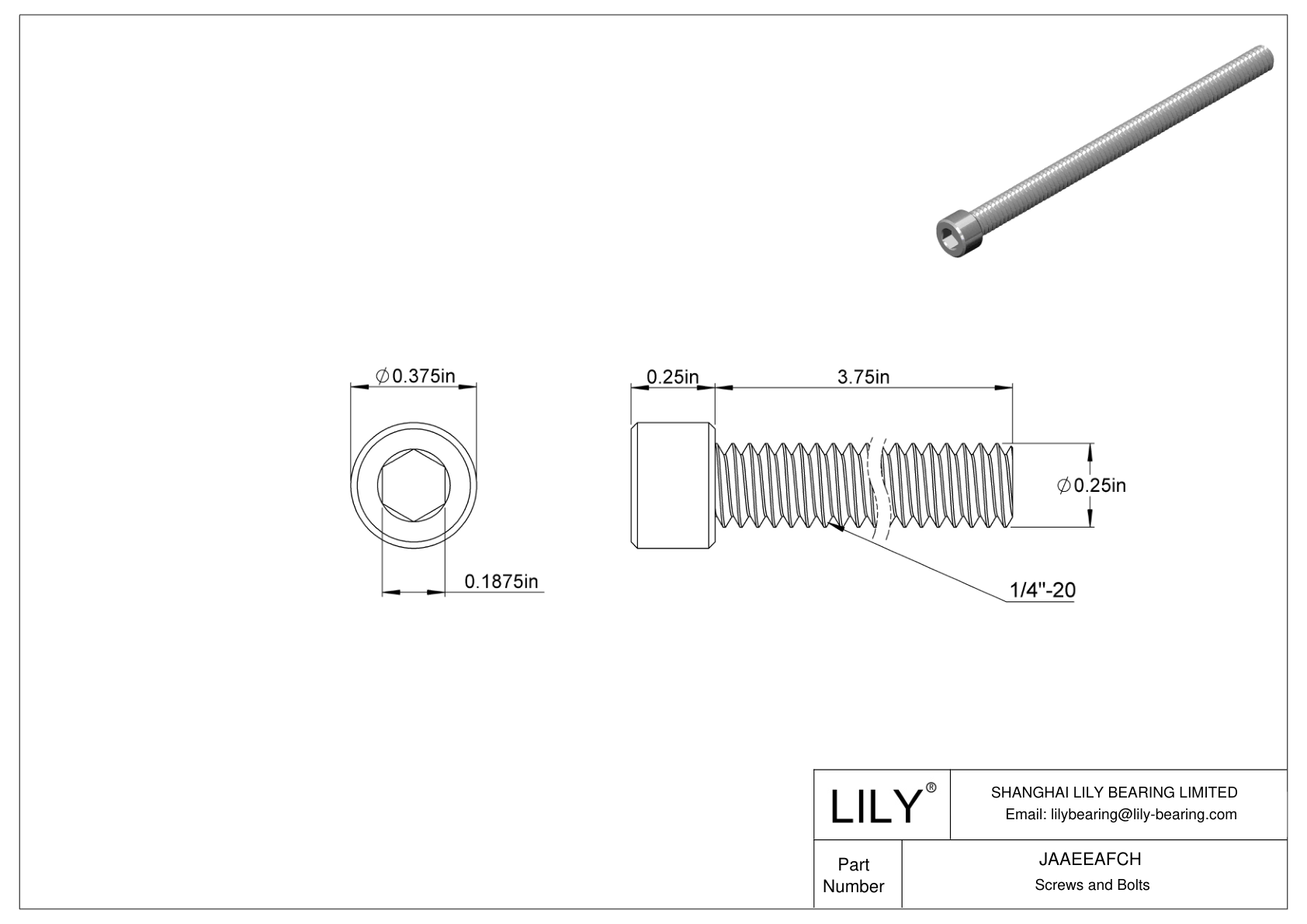 JAAEEAFCH Alloy Steel Socket Head Screws cad drawing