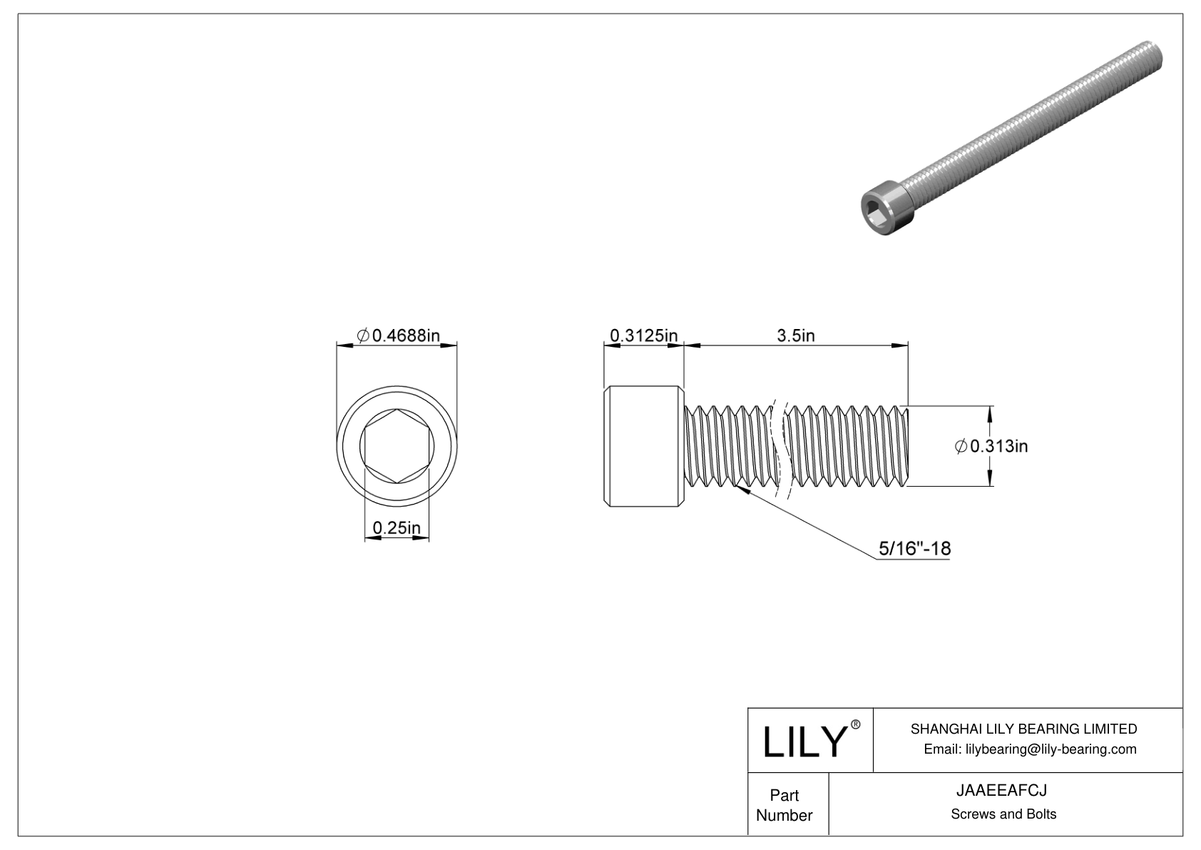 JAAEEAFCJ Alloy Steel Socket Head Screws cad drawing