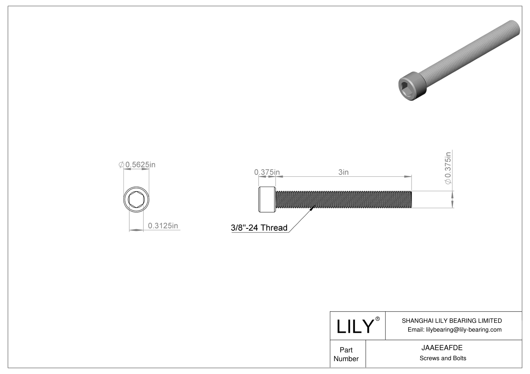 JAAEEAFDE Alloy Steel Socket Head Screws cad drawing