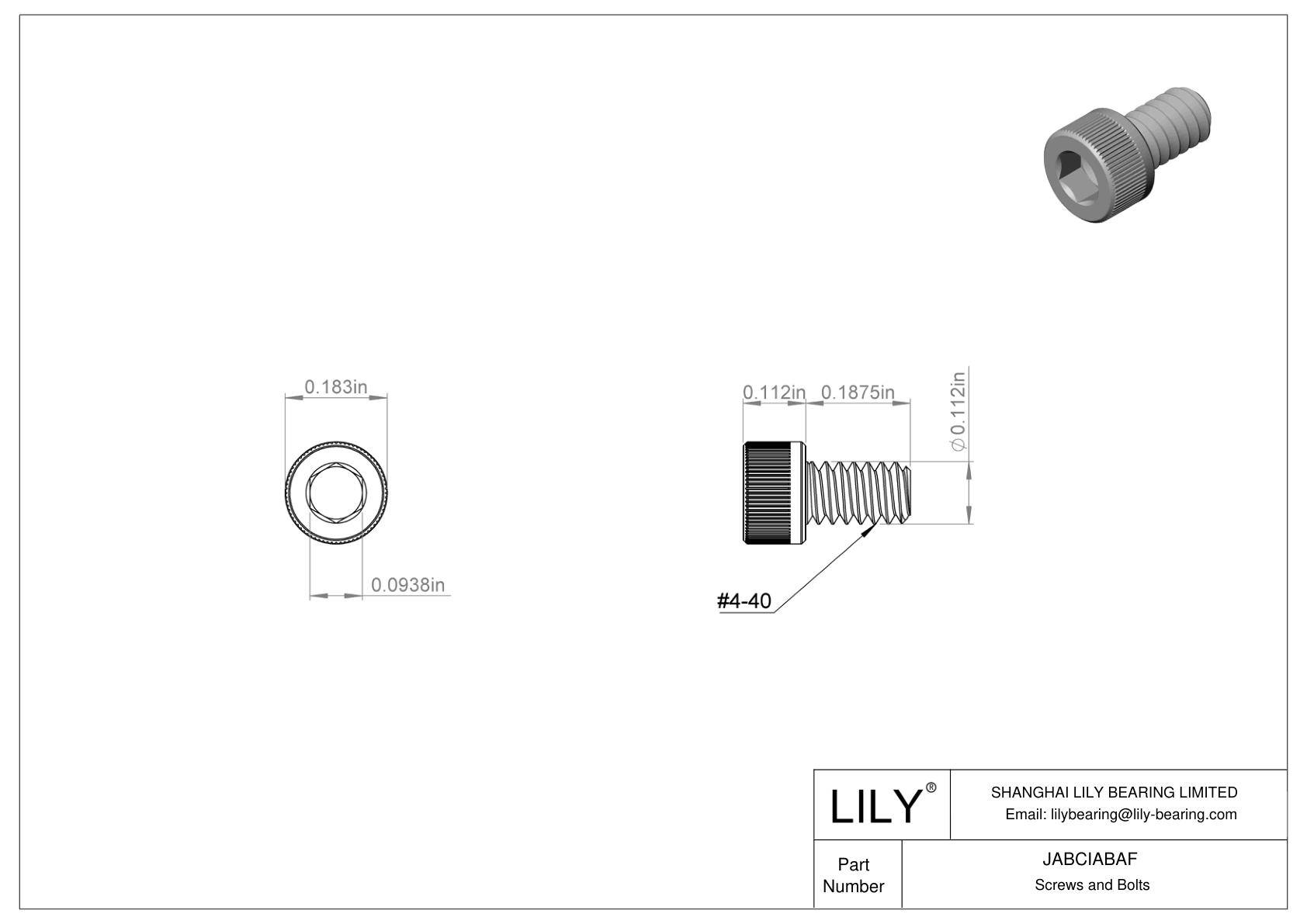 JABCIABAF Alloy Steel Socket Head Screws cad drawing