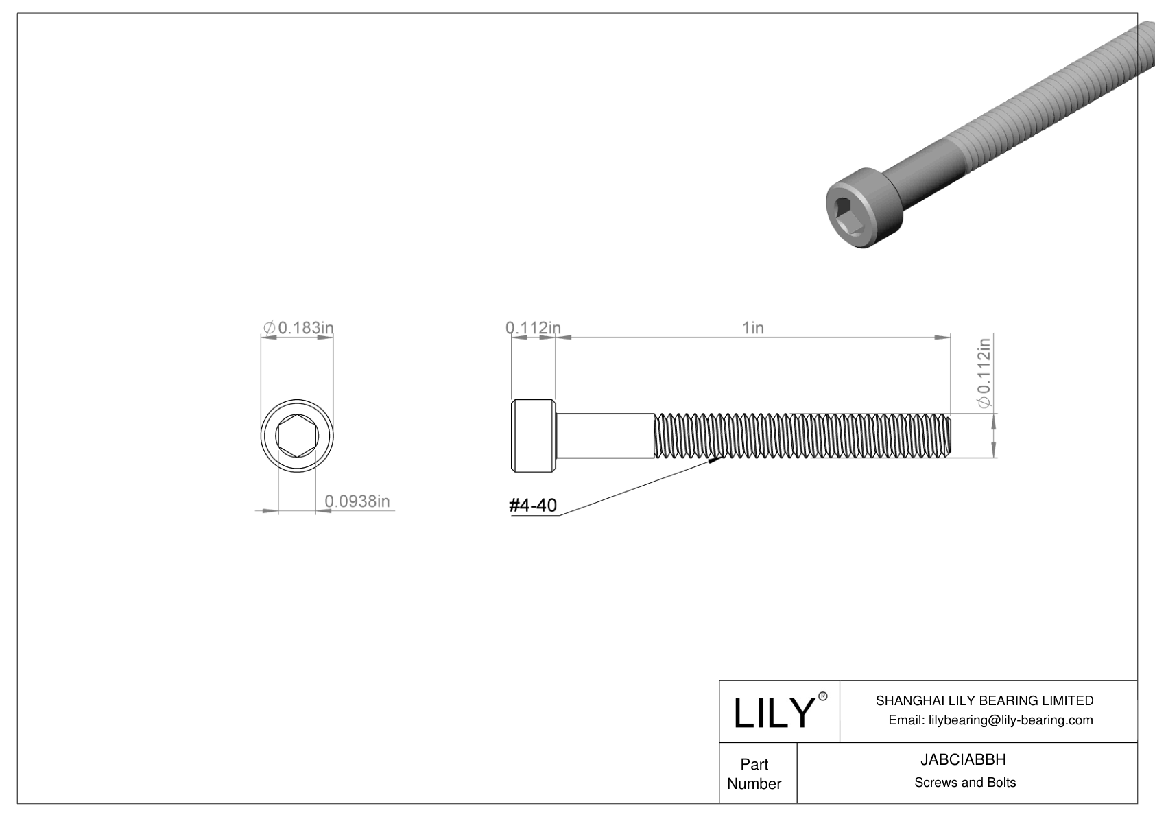 JABCIABBH Alloy Steel Socket Head Screws cad drawing