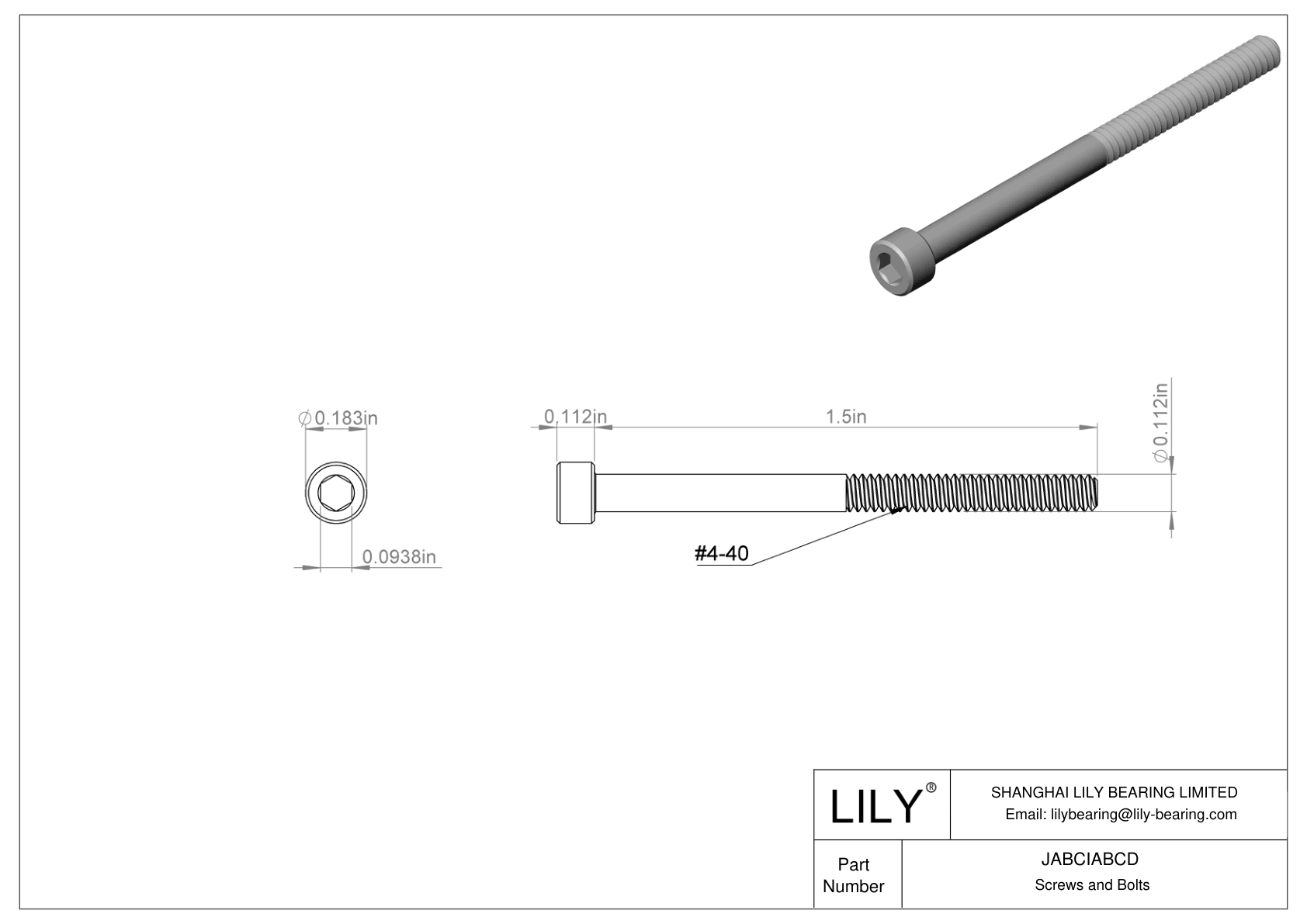 JABCIABCD Alloy Steel Socket Head Screws cad drawing