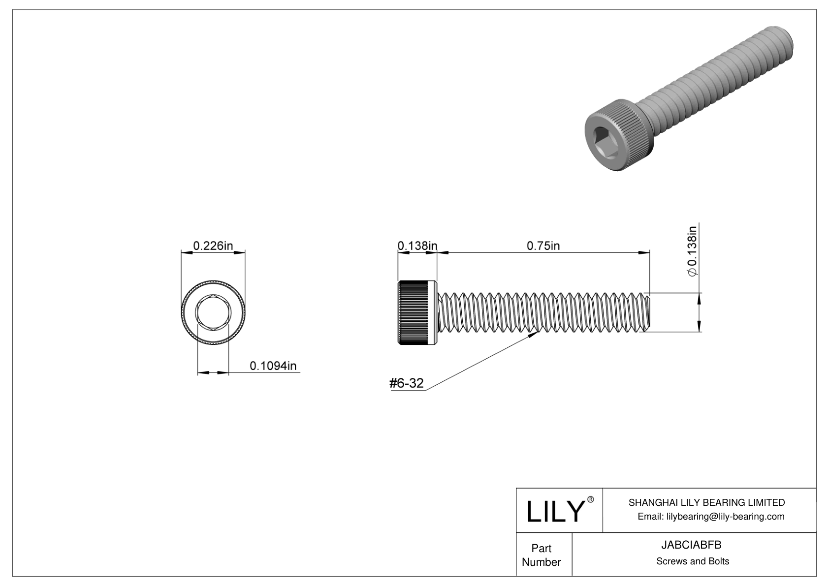 JABCIABFB Alloy Steel Socket Head Screws cad drawing