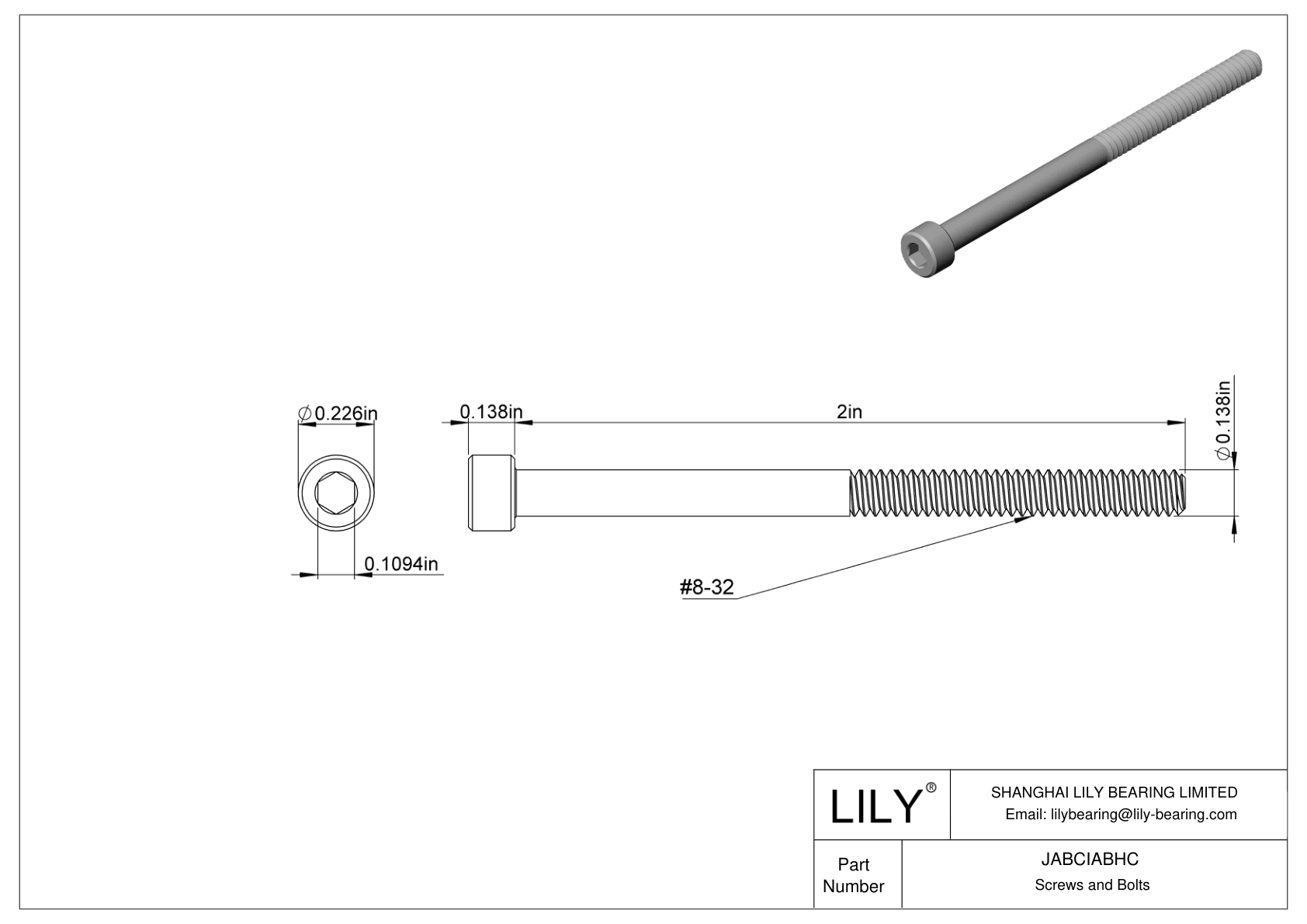 JABCIABHC Alloy Steel Socket Head Screws cad drawing