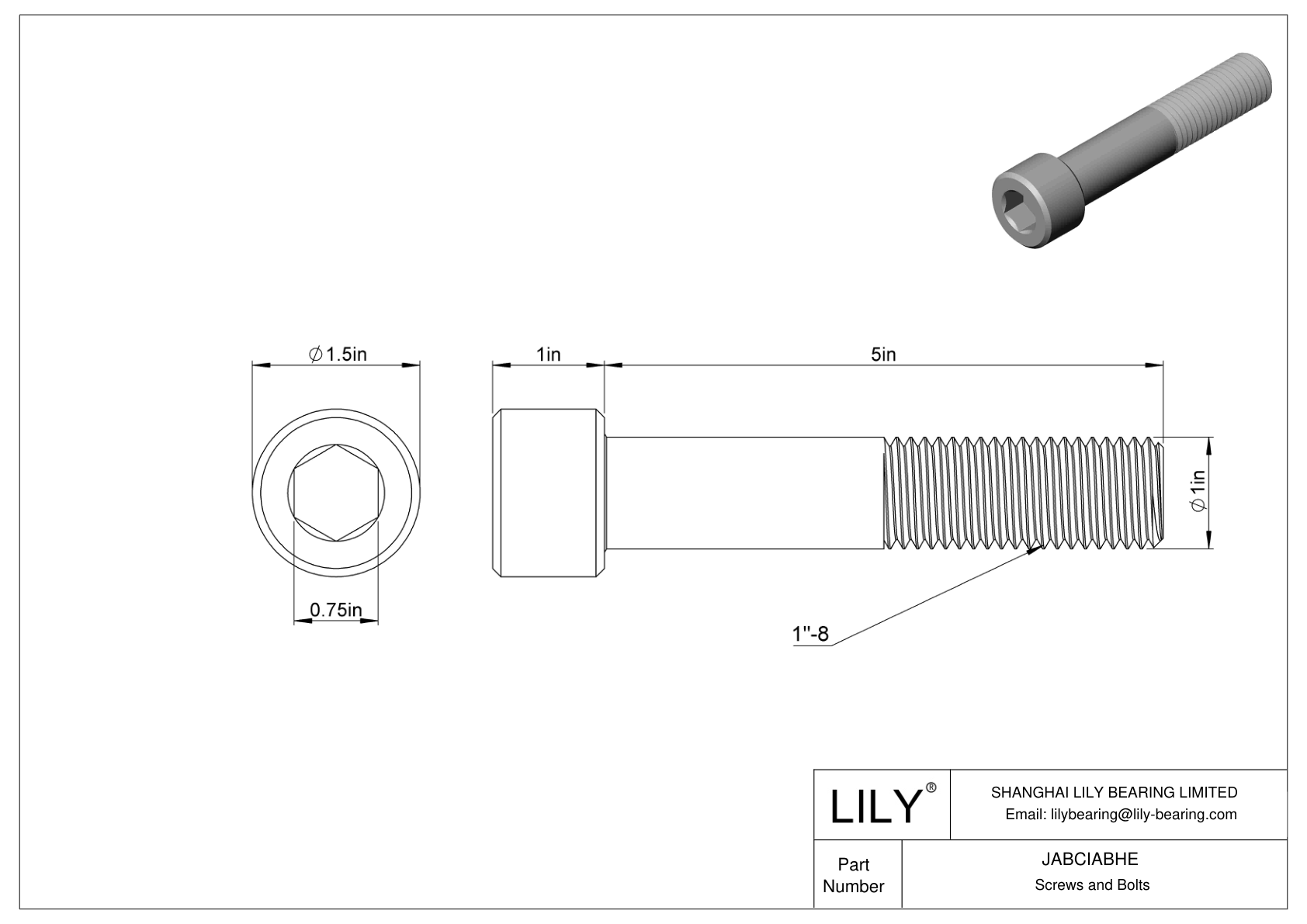 JABCIABHE 合金钢内六角螺钉 cad drawing