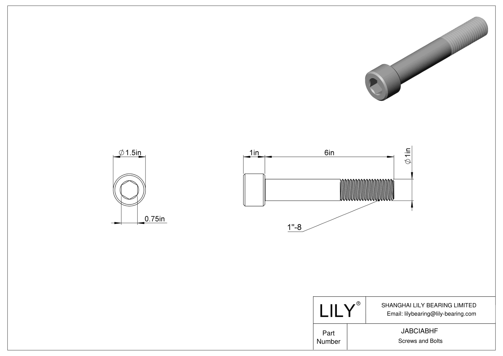 JABCIABHF Alloy Steel Socket Head Screws cad drawing