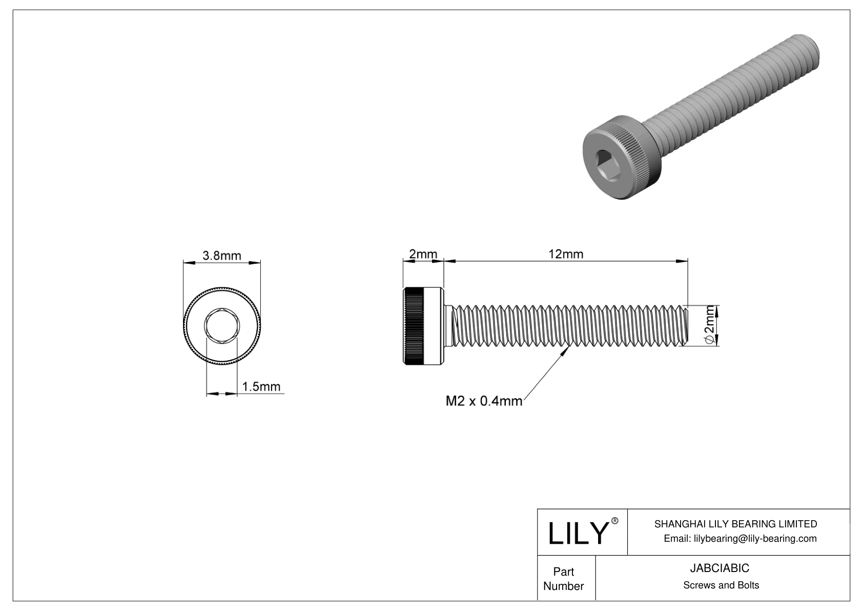 JABCIABIC 合金钢内六角螺钉 cad drawing