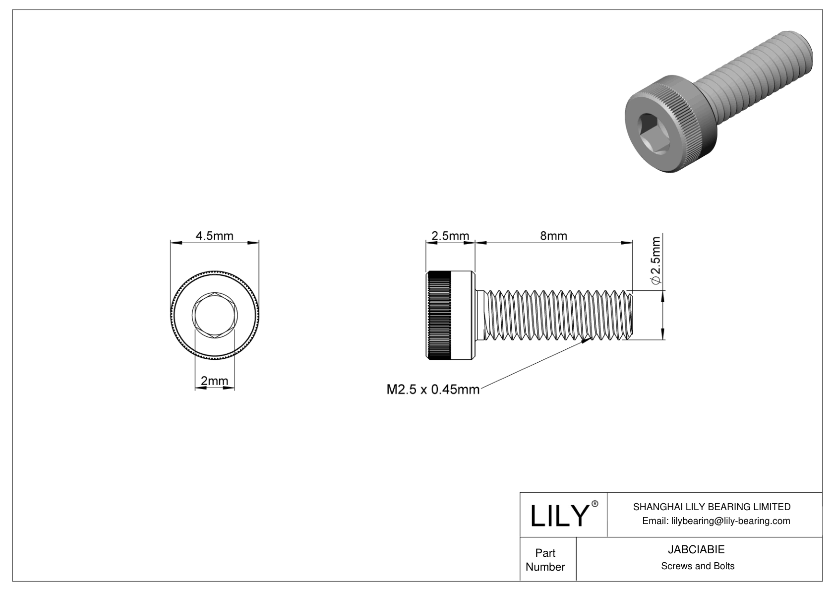 JABCIABIE Tornillos de cabeza cilíndrica de acero aleado cad drawing