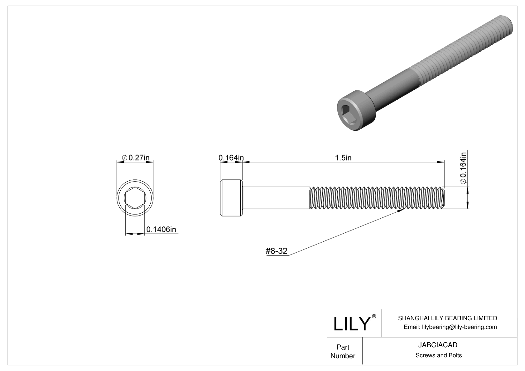 JABCIACAD 合金钢内六角螺钉 cad drawing