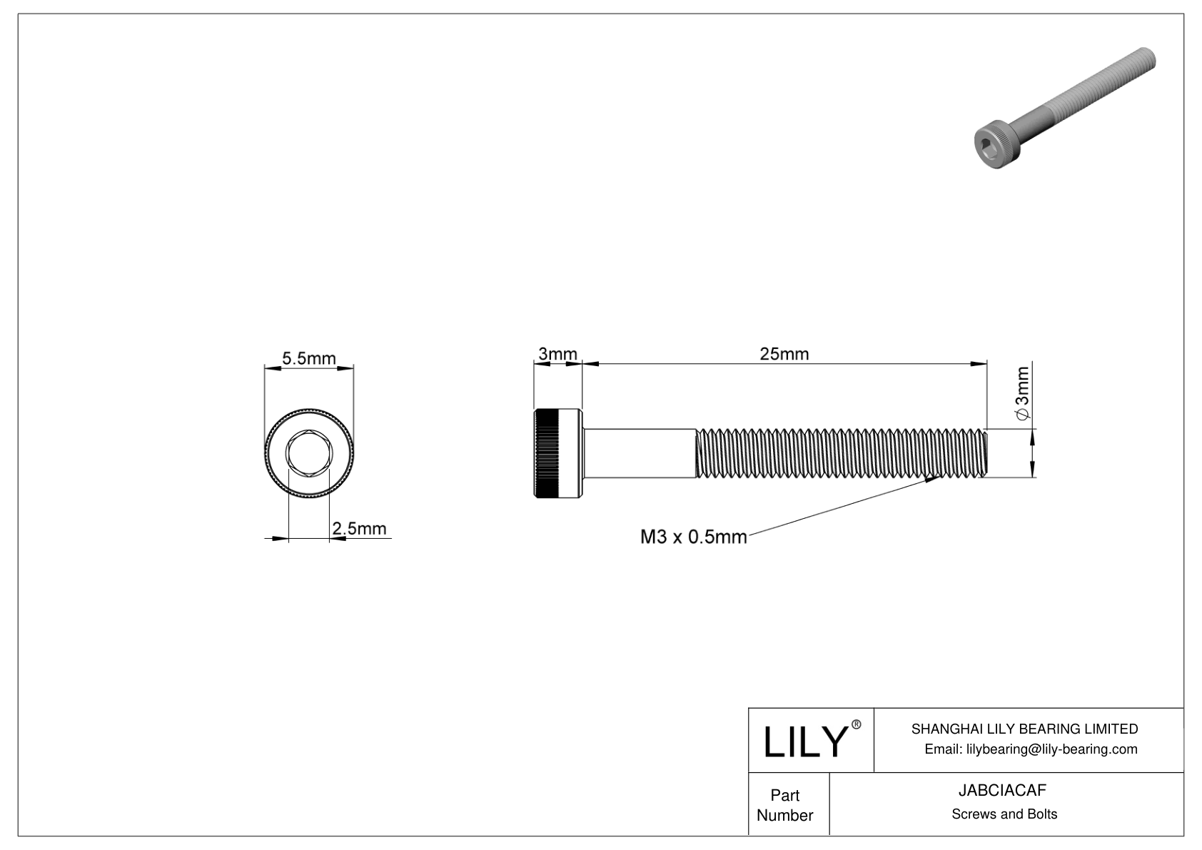 JABCIACAF Alloy Steel Socket Head Screws cad drawing