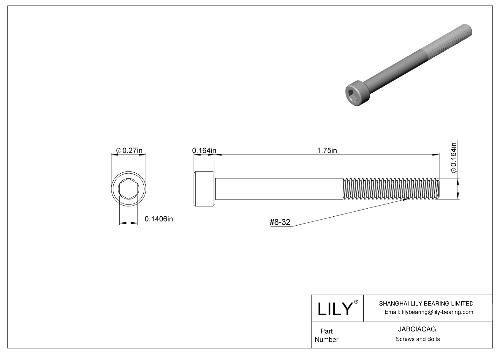 JABCIACAG Tornillos de cabeza cilíndrica de acero aleado cad drawing