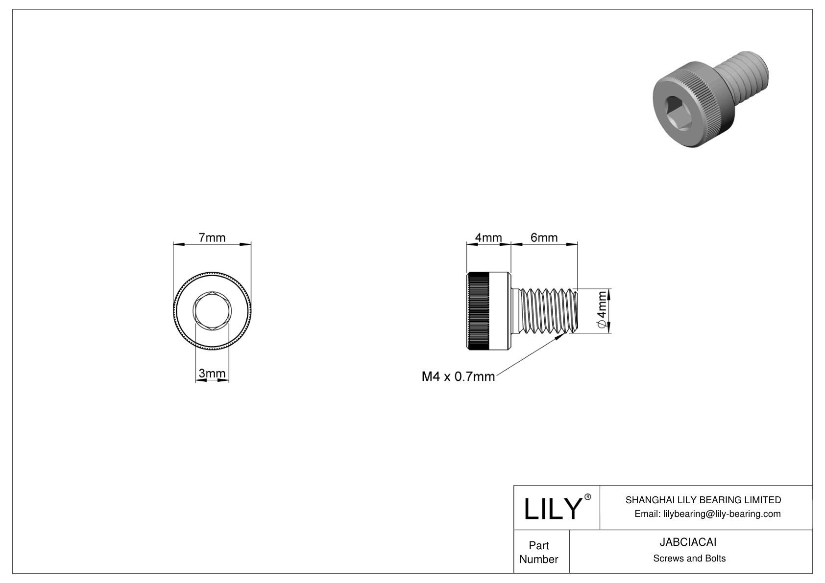 JABCIACAI 合金钢内六角螺钉 cad drawing