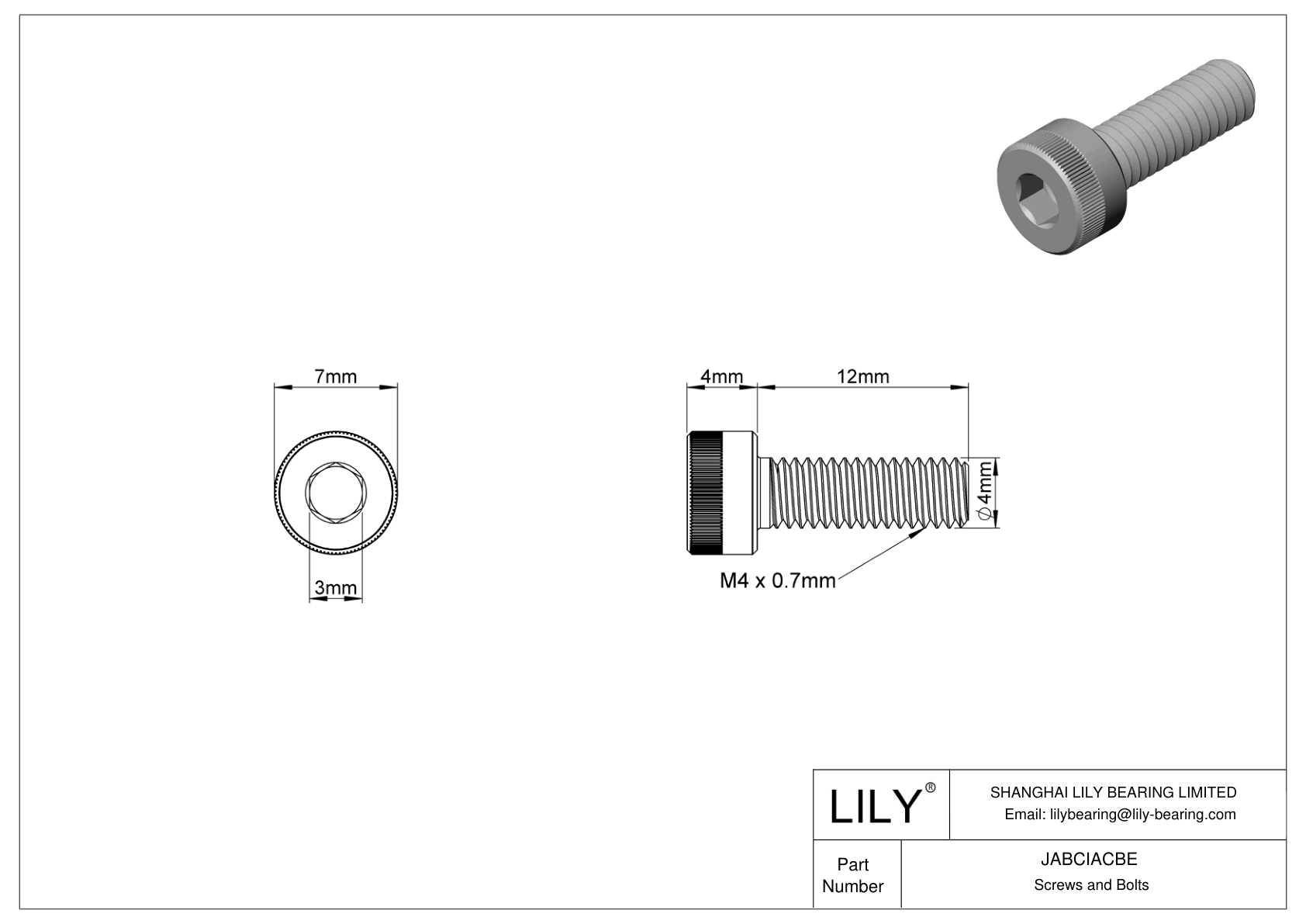 JABCIACBE Alloy Steel Socket Head Screws cad drawing