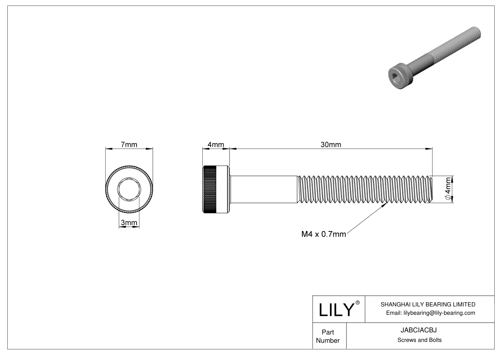 JABCIACBJ Alloy Steel Socket Head Screws cad drawing