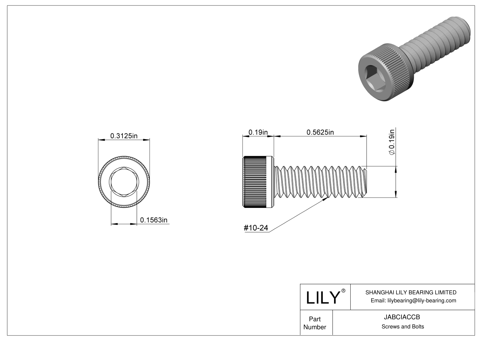 JABCIACCB Alloy Steel Socket Head Screws cad drawing