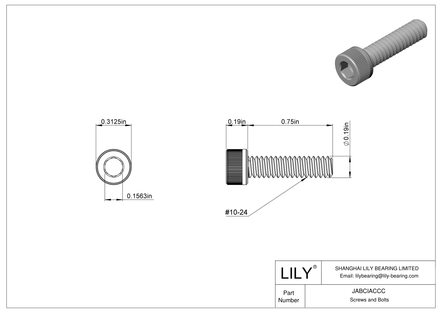 JABCIACCC Alloy Steel Socket Head Screws cad drawing