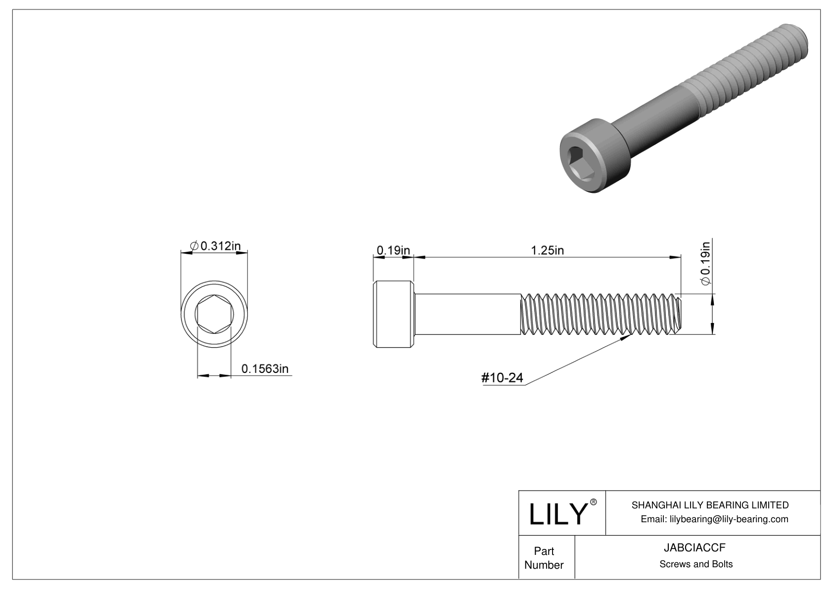 JABCIACCF Alloy Steel Socket Head Screws cad drawing