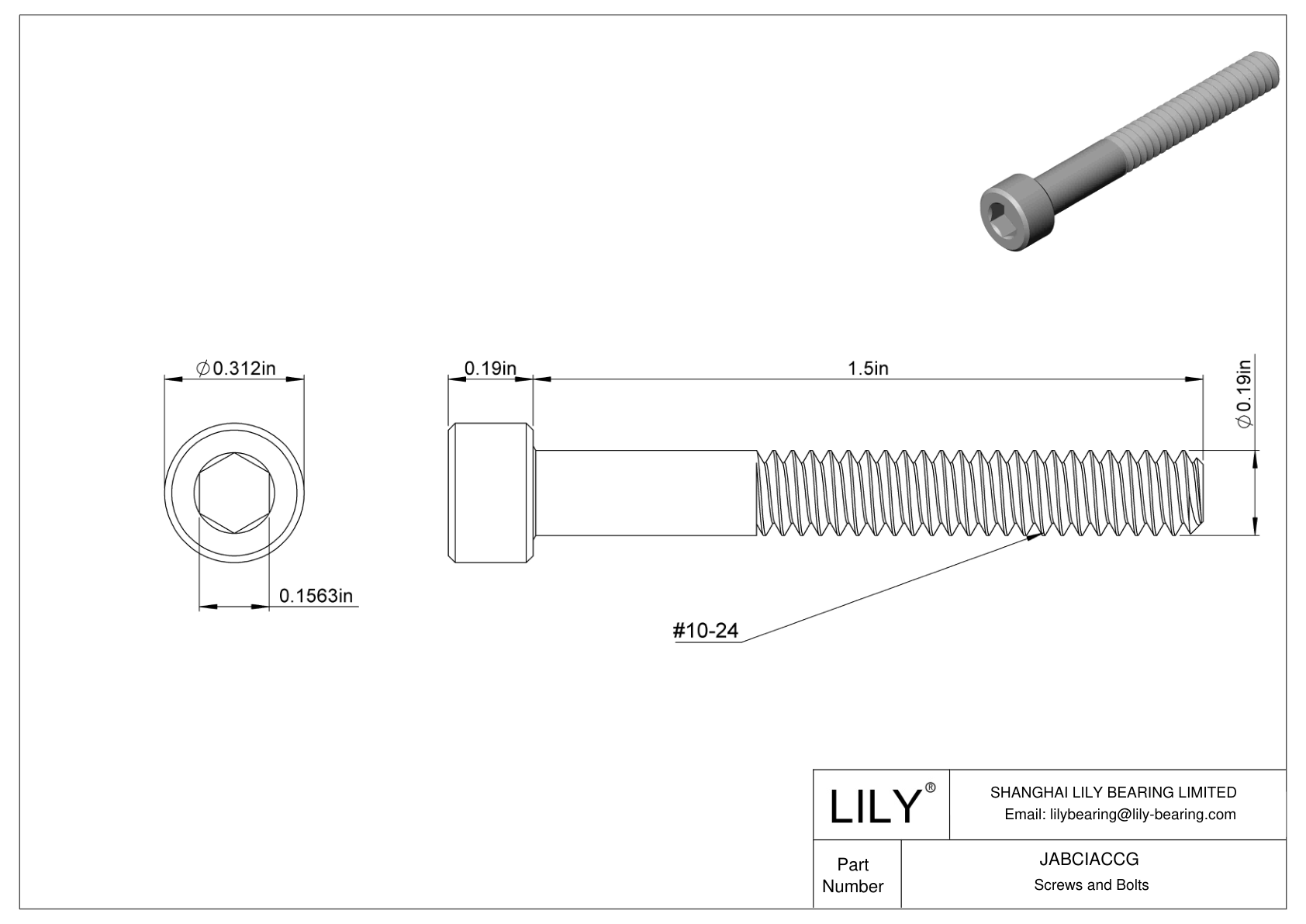 JABCIACCG Alloy Steel Socket Head Screws cad drawing