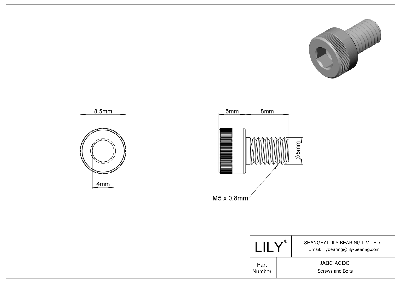 JABCIACDC Alloy Steel Socket Head Screws cad drawing