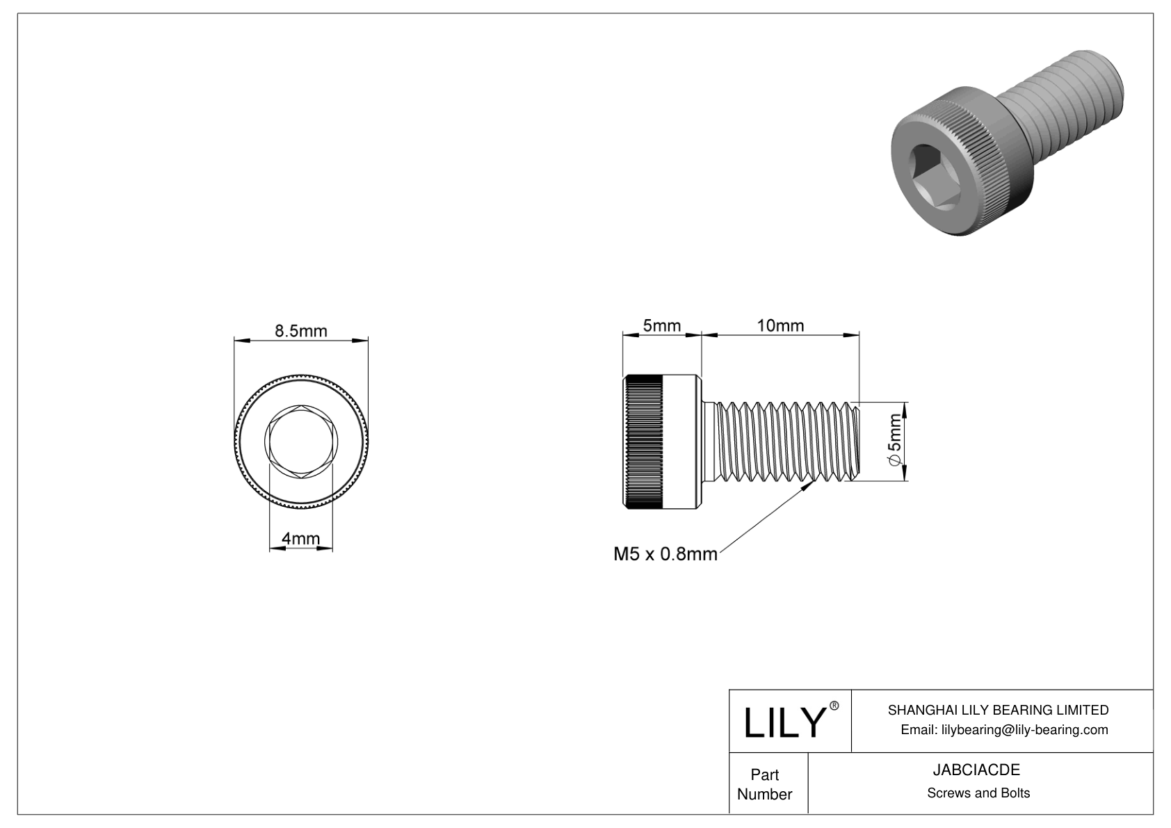 JABCIACDE Tornillos de cabeza cilíndrica de acero aleado cad drawing