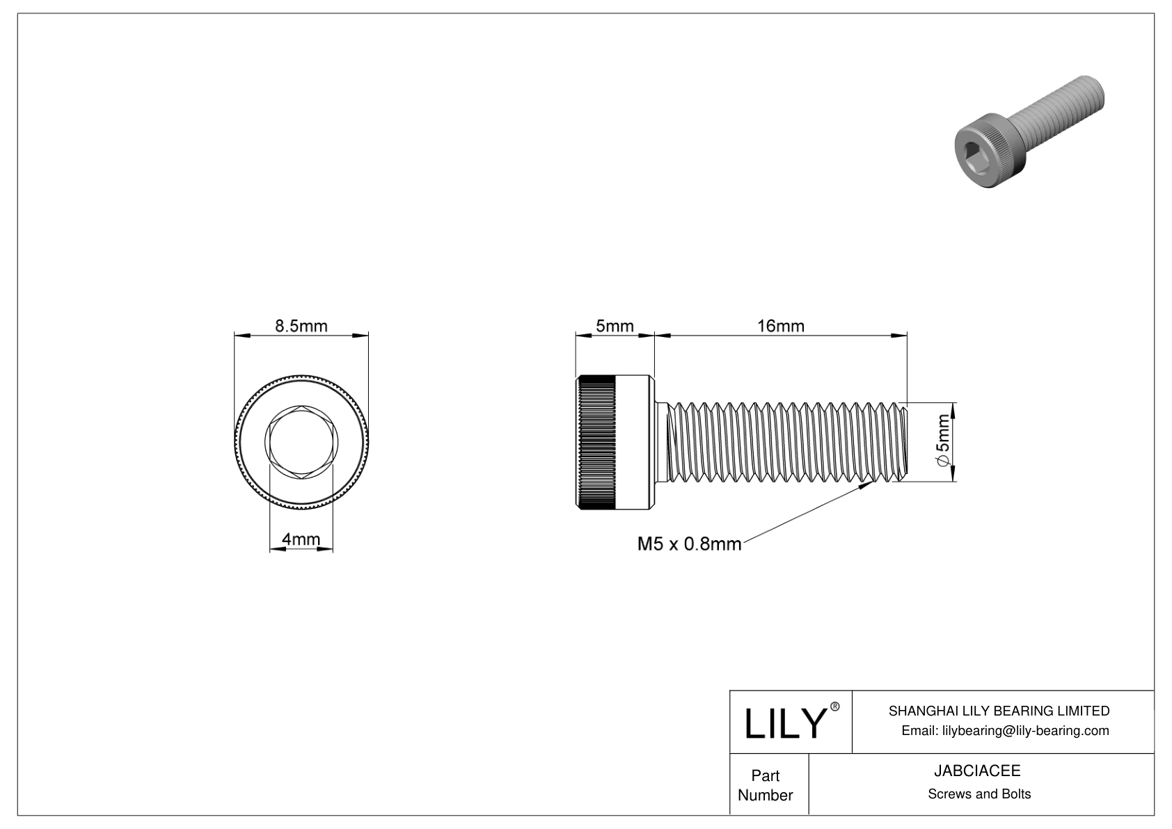 JABCIACEE Tornillos de cabeza cilíndrica de acero aleado cad drawing