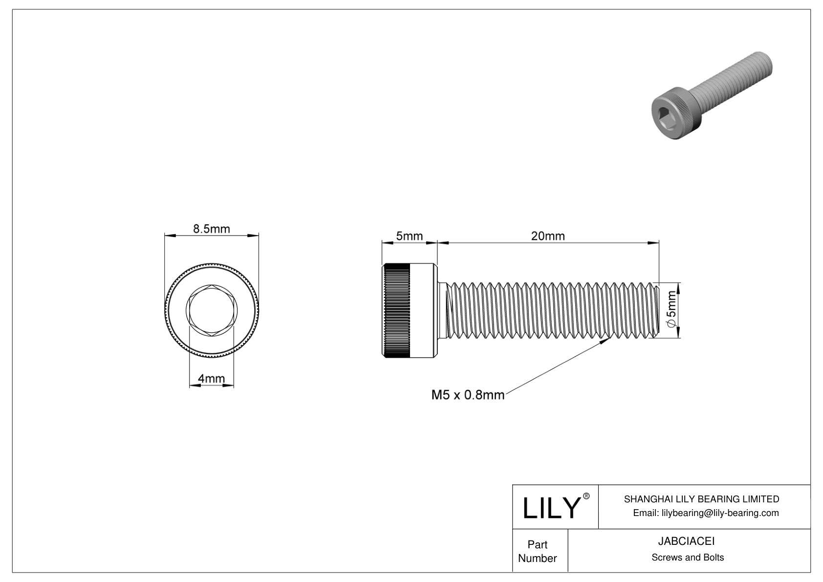 JABCIACEI Alloy Steel Socket Head Screws cad drawing