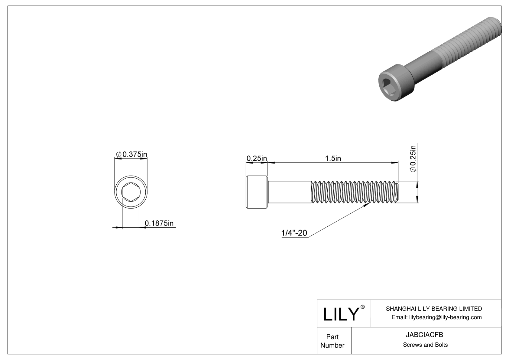 JABCIACFB Alloy Steel Socket Head Screws cad drawing