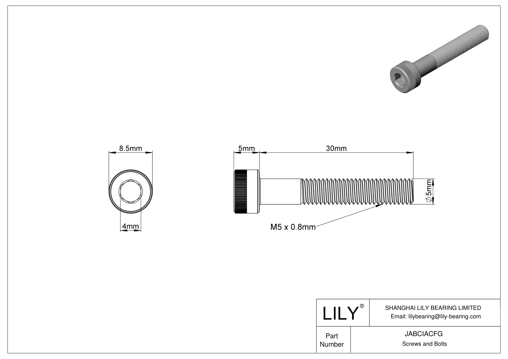 JABCIACFG Alloy Steel Socket Head Screws cad drawing