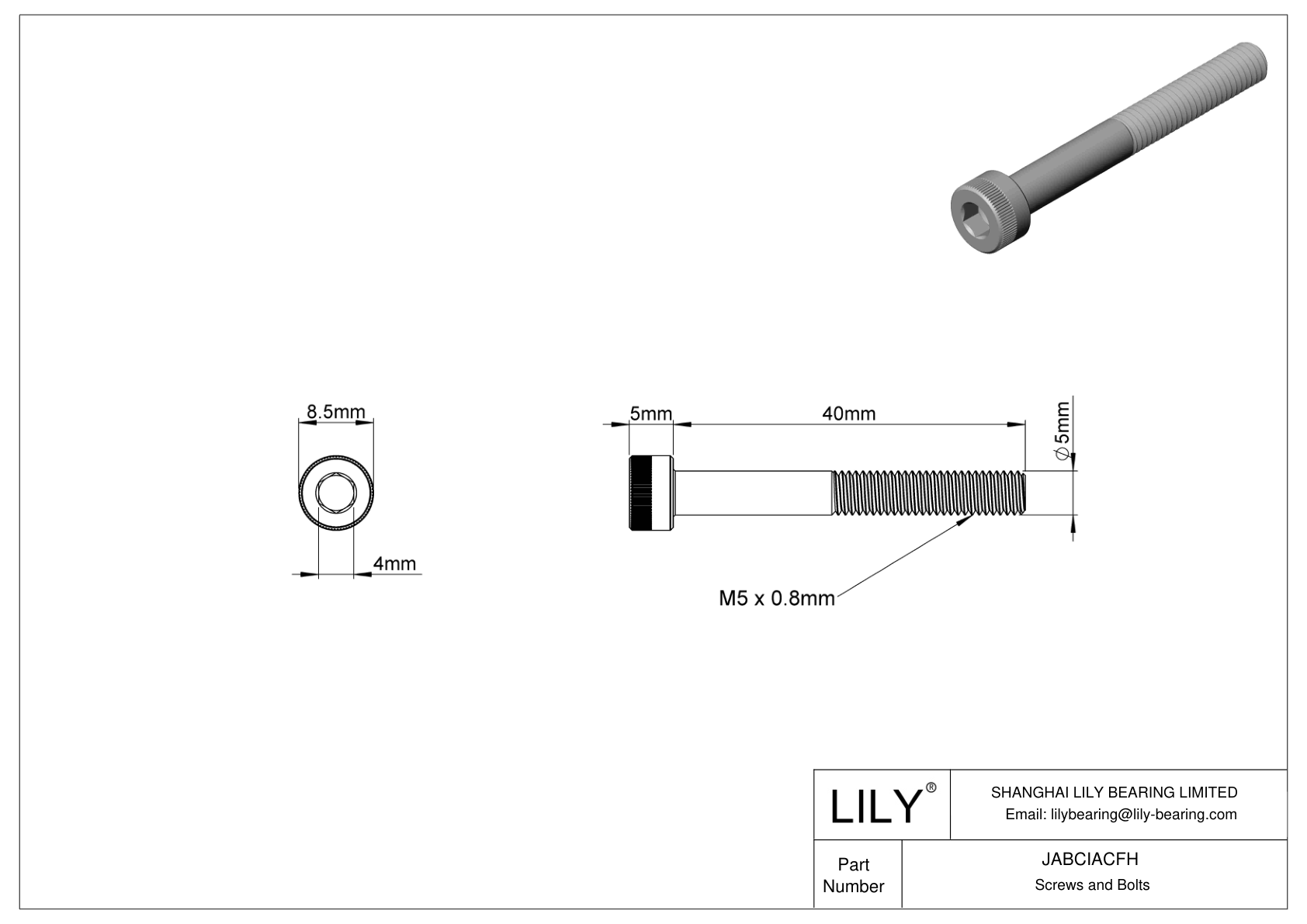 JABCIACFH Alloy Steel Socket Head Screws cad drawing