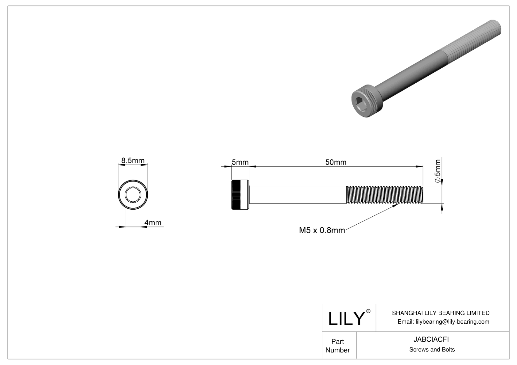 JABCIACFI Tornillos de cabeza cilíndrica de acero aleado cad drawing