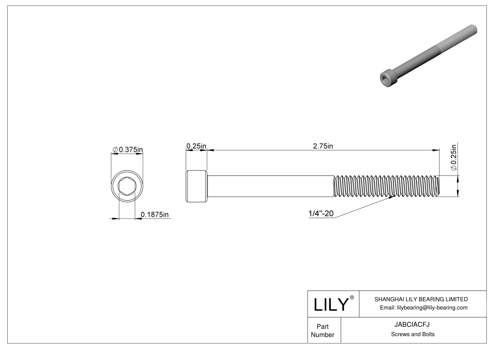 JABCIACFJ Alloy Steel Socket Head Screws cad drawing