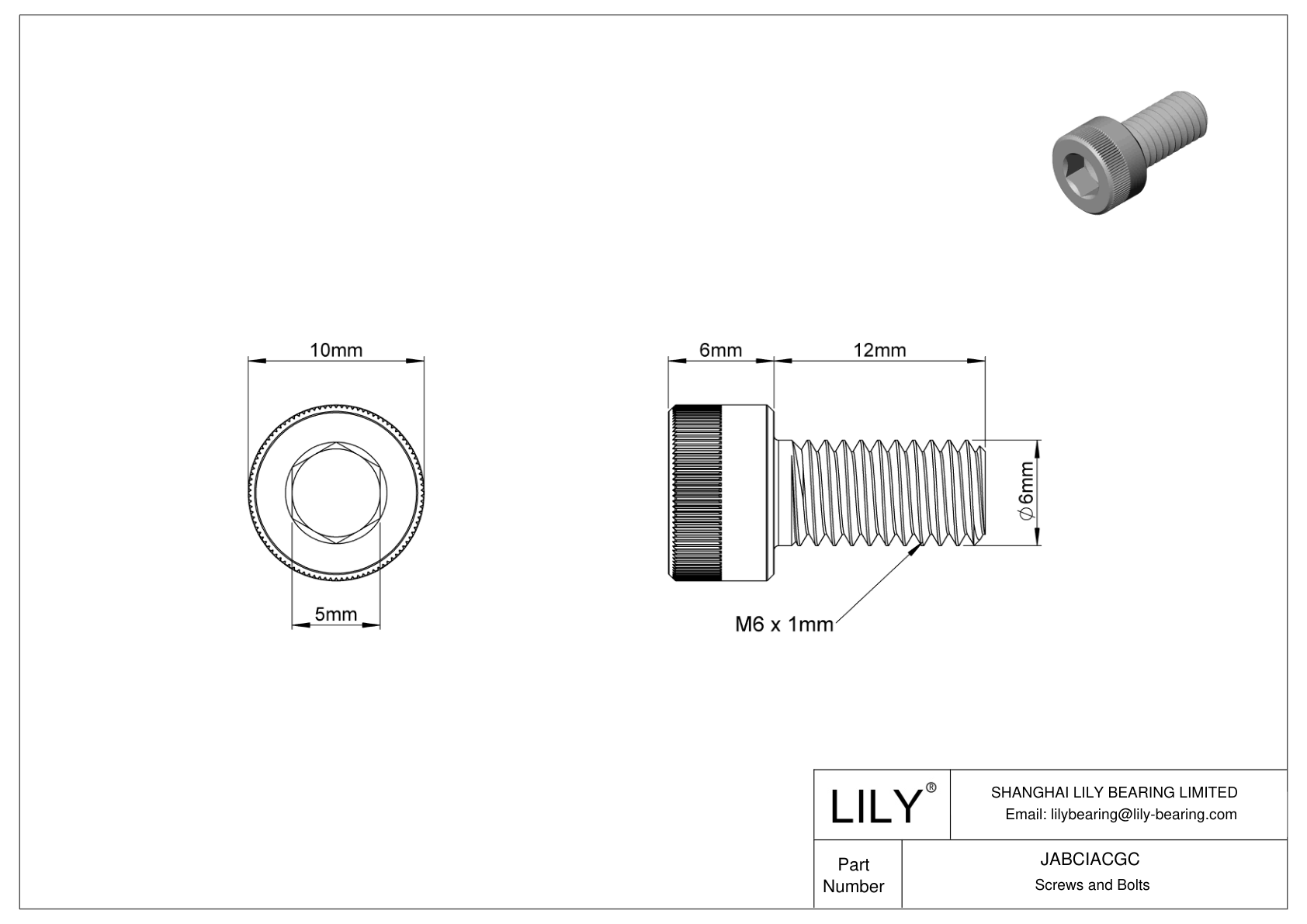 JABCIACGC Alloy Steel Socket Head Screws cad drawing