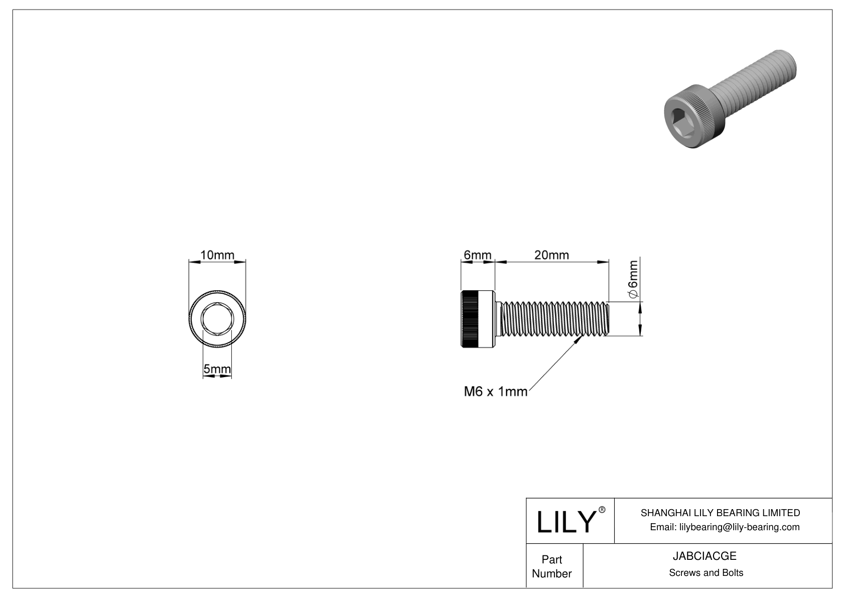 JABCIACGE Alloy Steel Socket Head Screws cad drawing