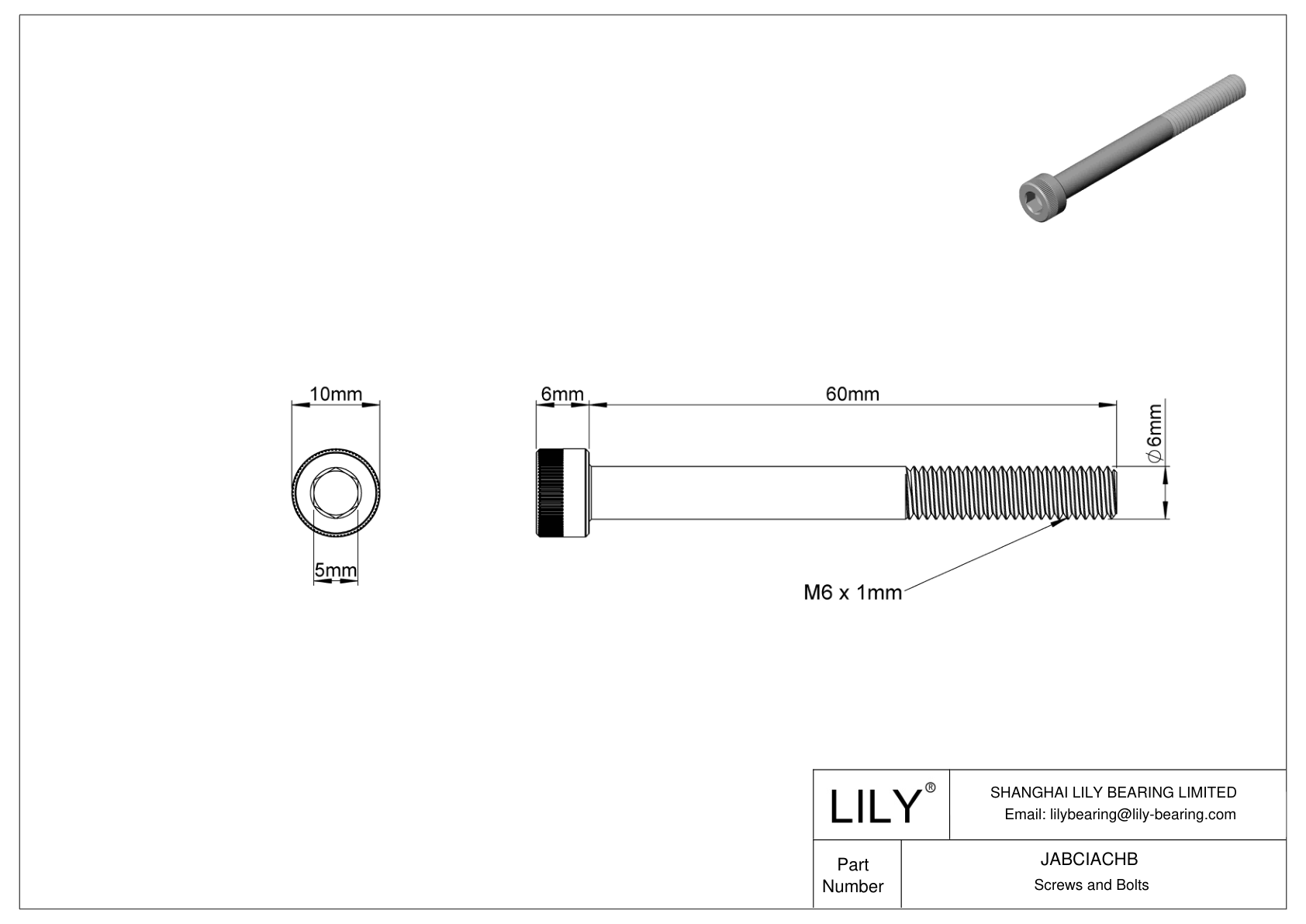 JABCIACHB Alloy Steel Socket Head Screws cad drawing