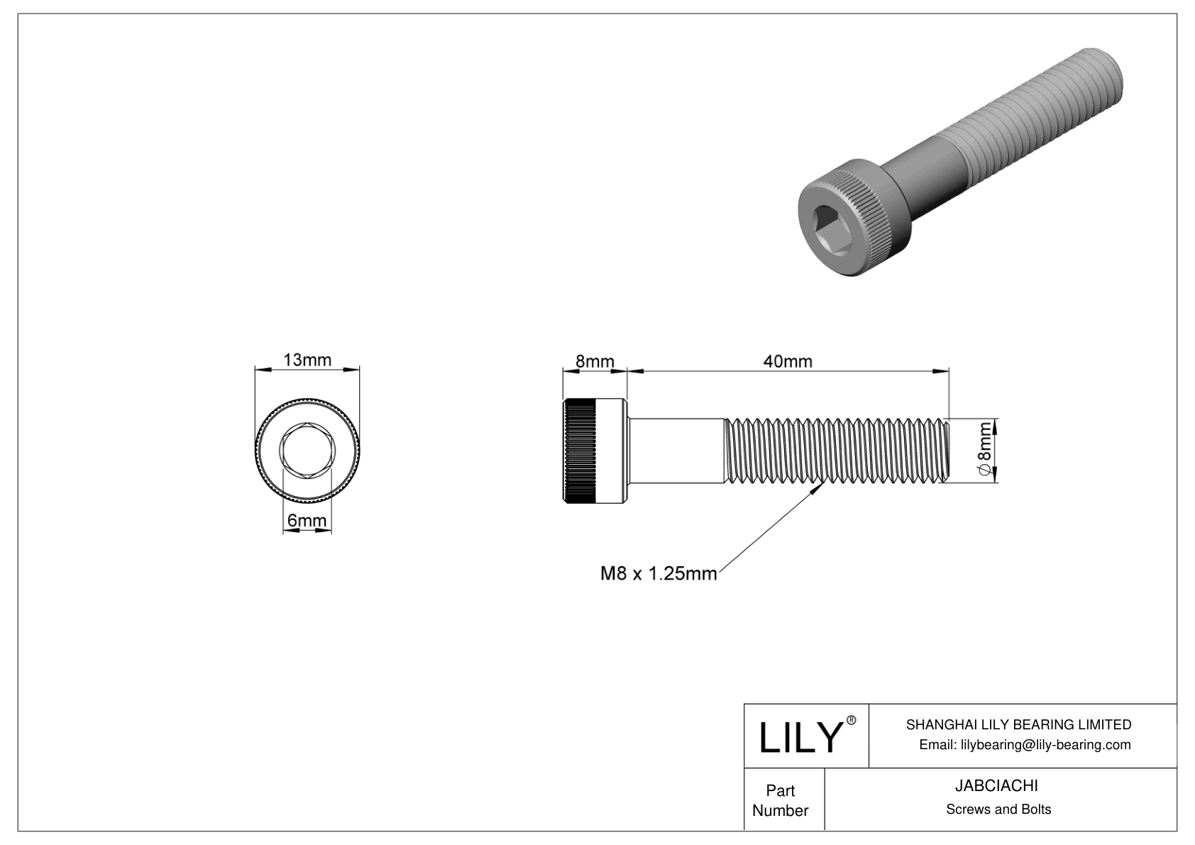 JABCIACHI Alloy Steel Socket Head Screws cad drawing