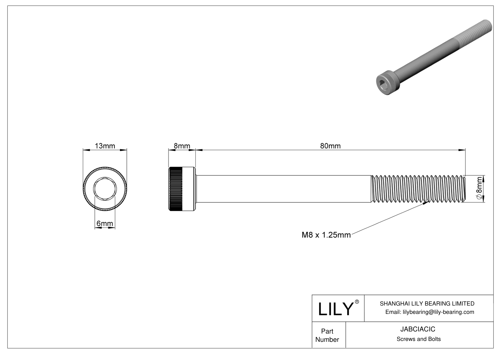 JABCIACIC Alloy Steel Socket Head Screws cad drawing