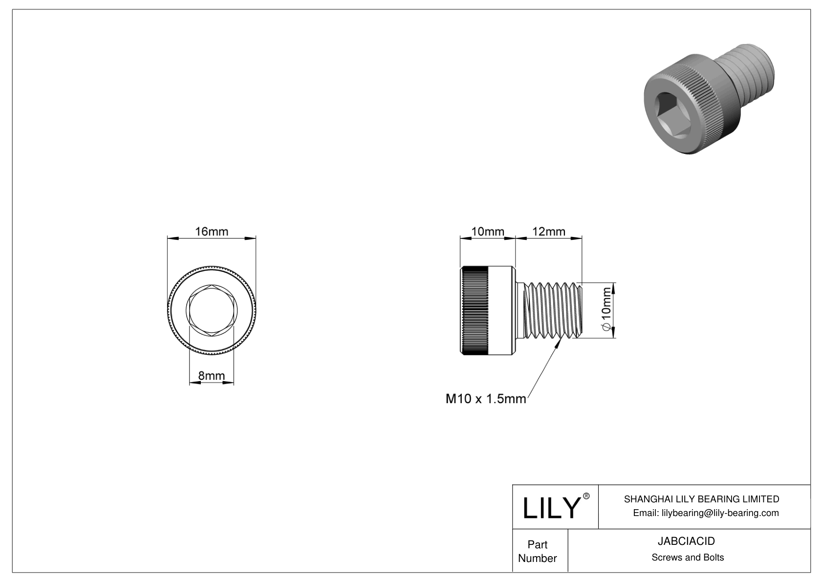 JABCIACID Alloy Steel Socket Head Screws cad drawing