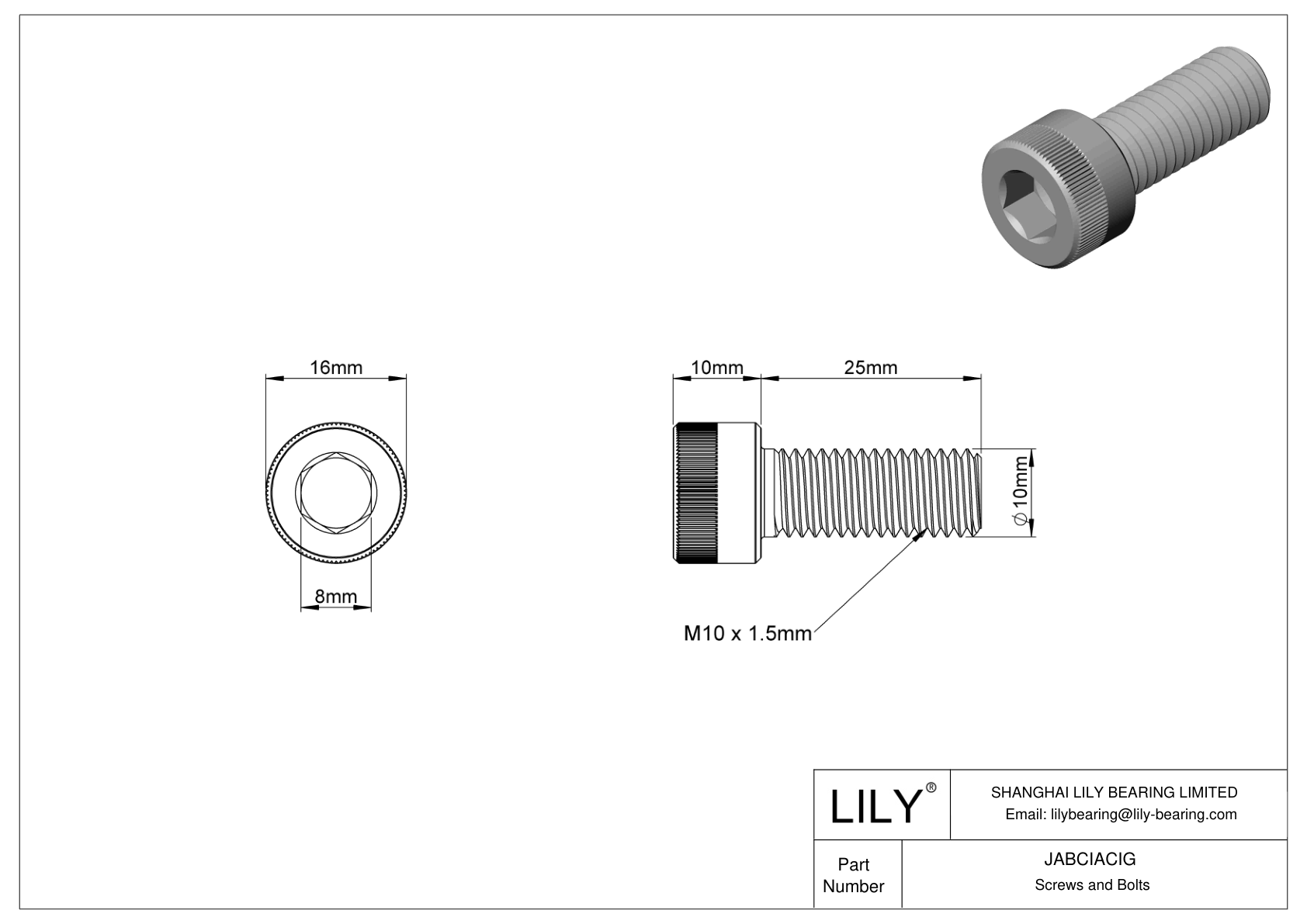 JABCIACIG Alloy Steel Socket Head Screws cad drawing