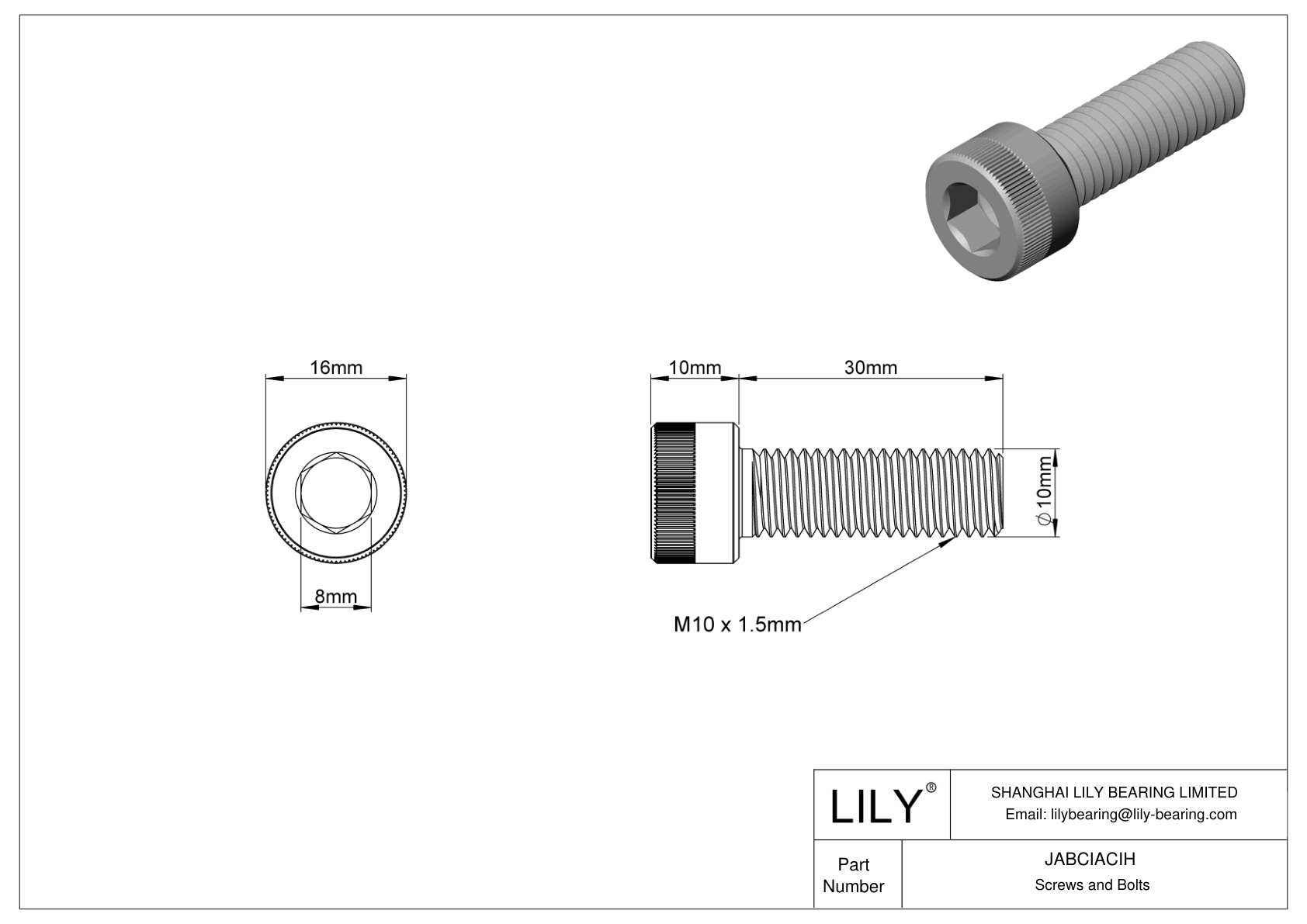 JABCIACIH Alloy Steel Socket Head Screws cad drawing