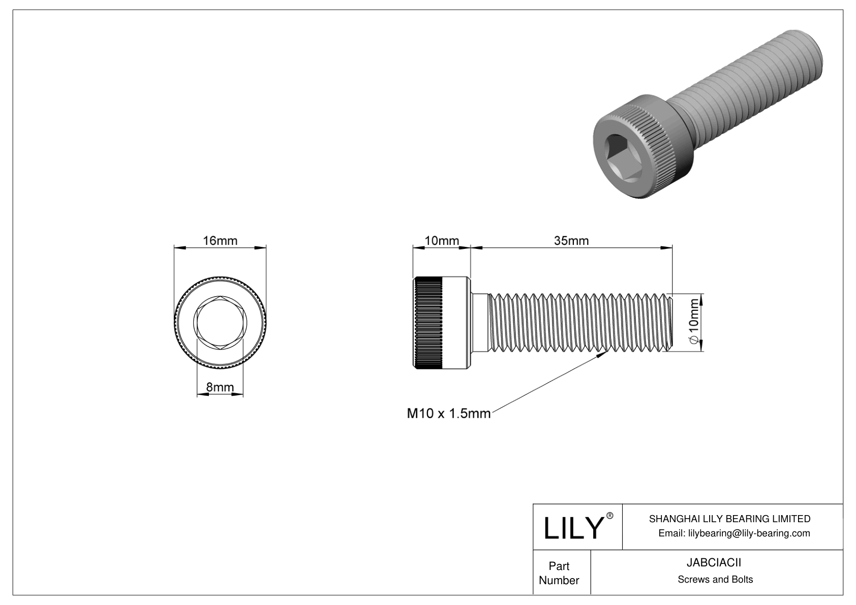 JABCIACII Tornillos de cabeza cilíndrica de acero aleado cad drawing