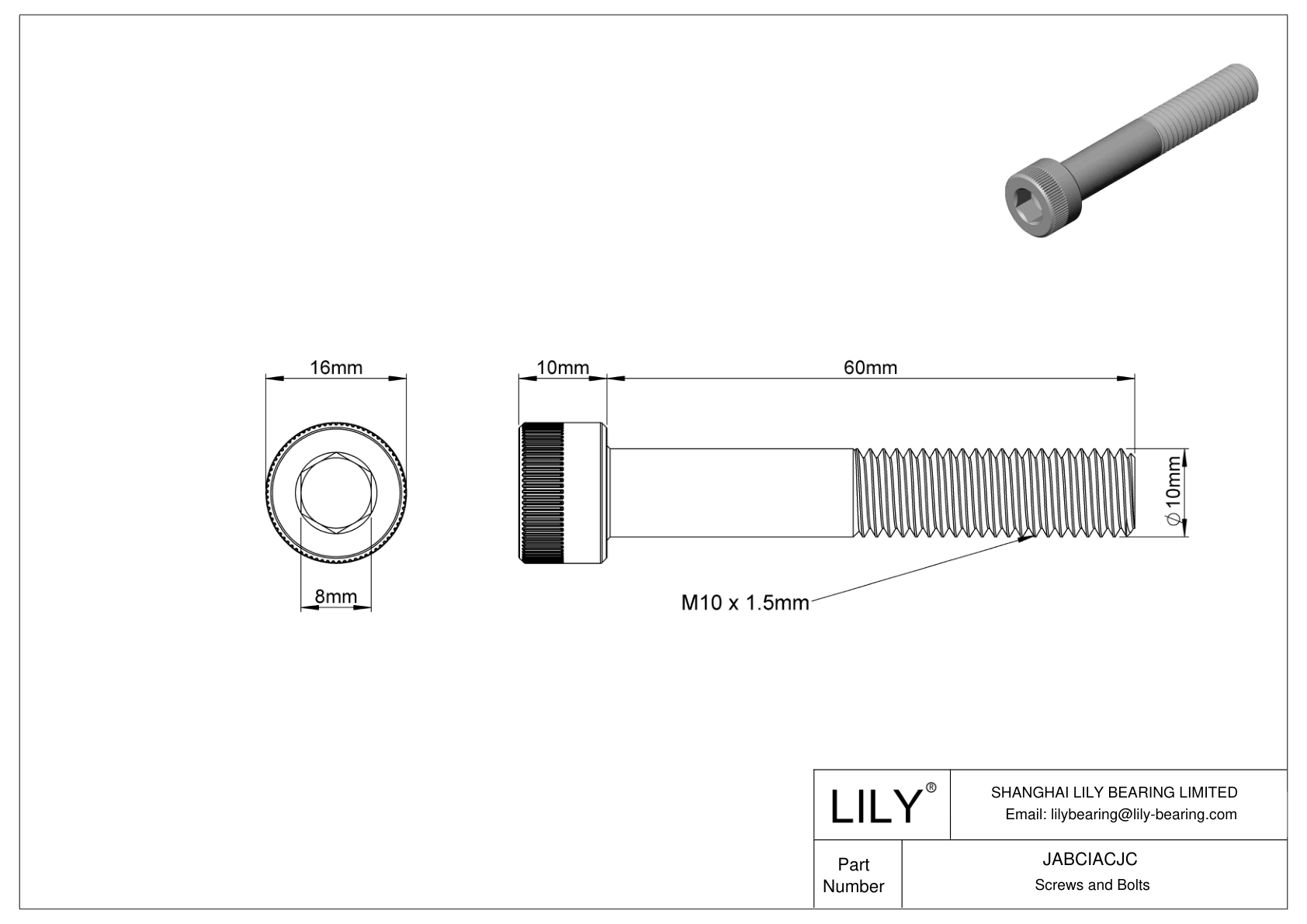 JABCIACJC Alloy Steel Socket Head Screws cad drawing