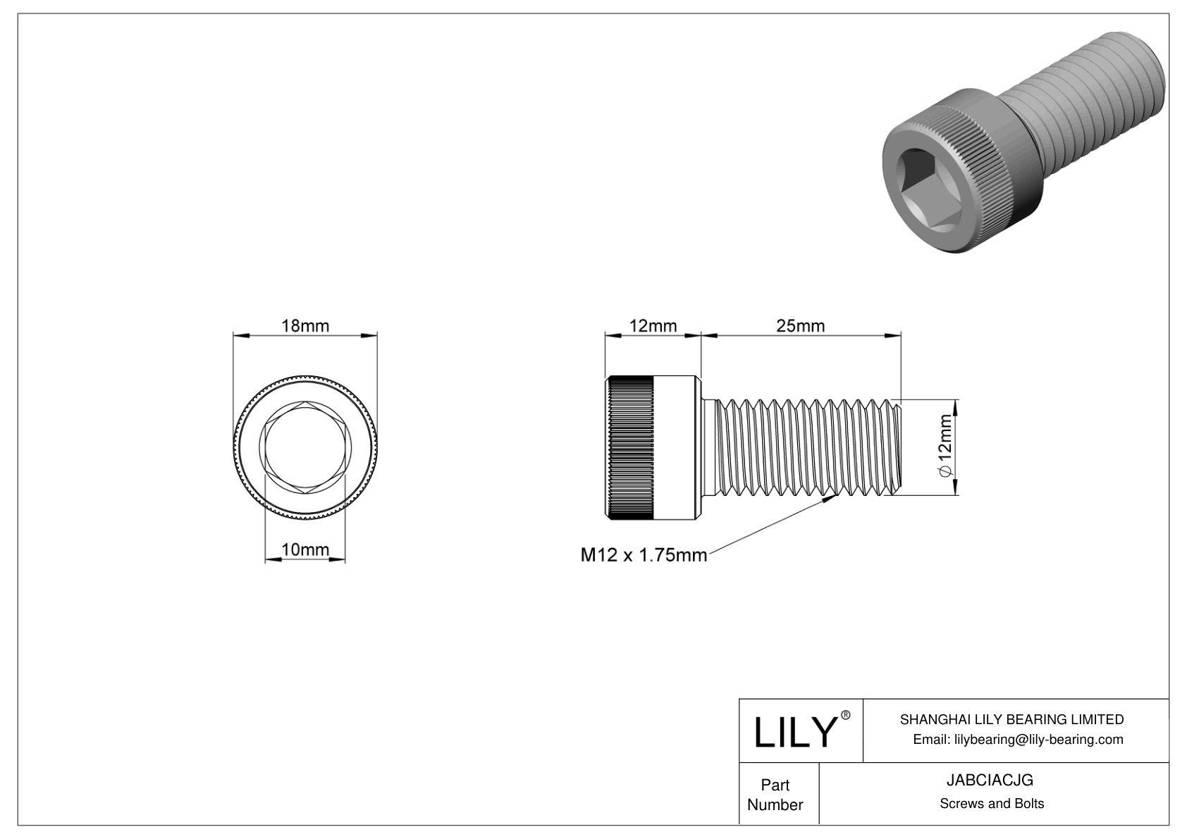 JABCIACJG Alloy Steel Socket Head Screws cad drawing