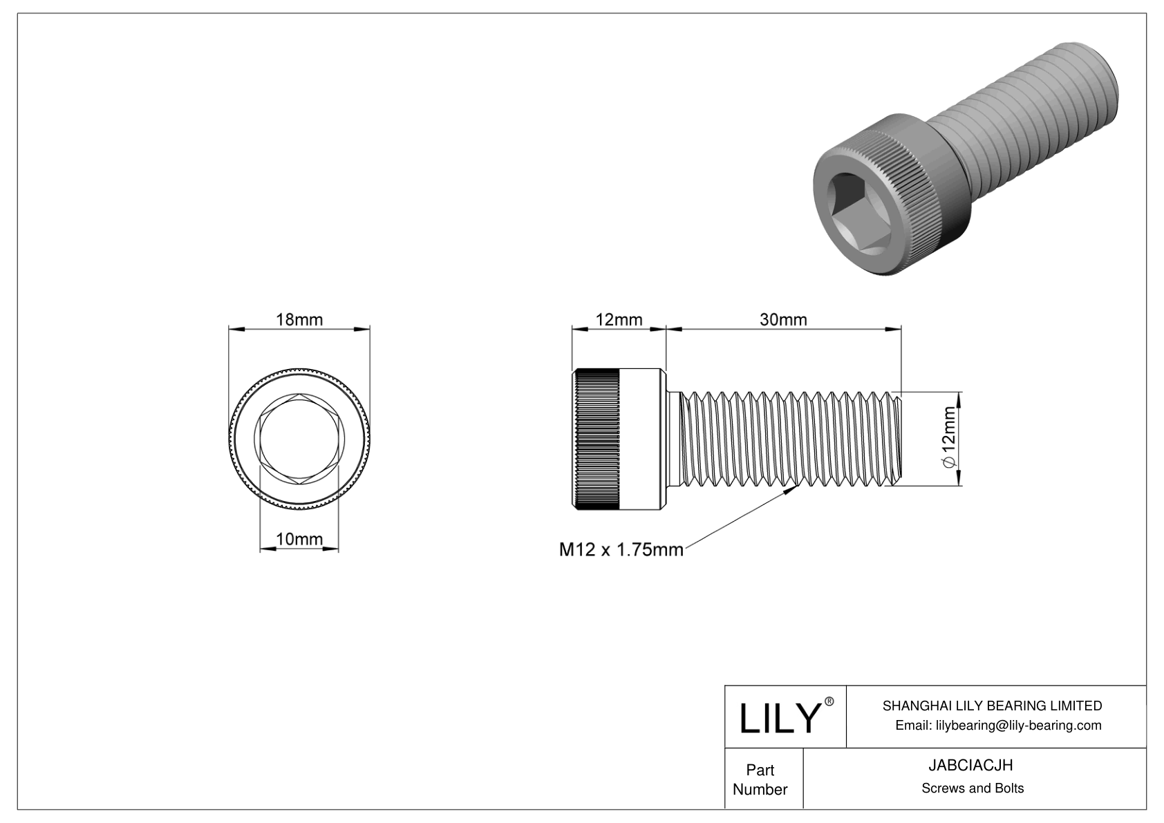 JABCIACJH Alloy Steel Socket Head Screws cad drawing