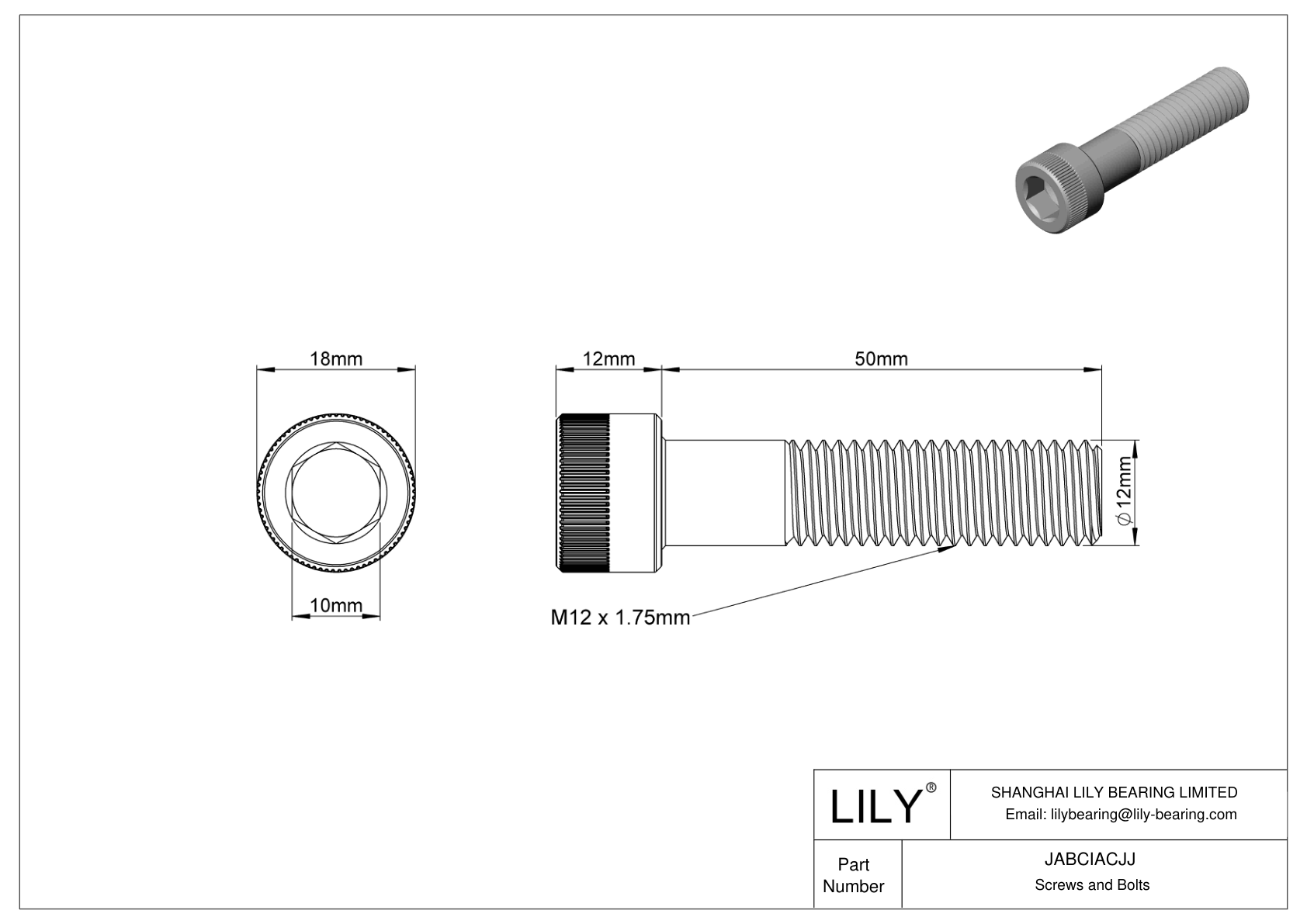 JABCIACJJ Alloy Steel Socket Head Screws cad drawing