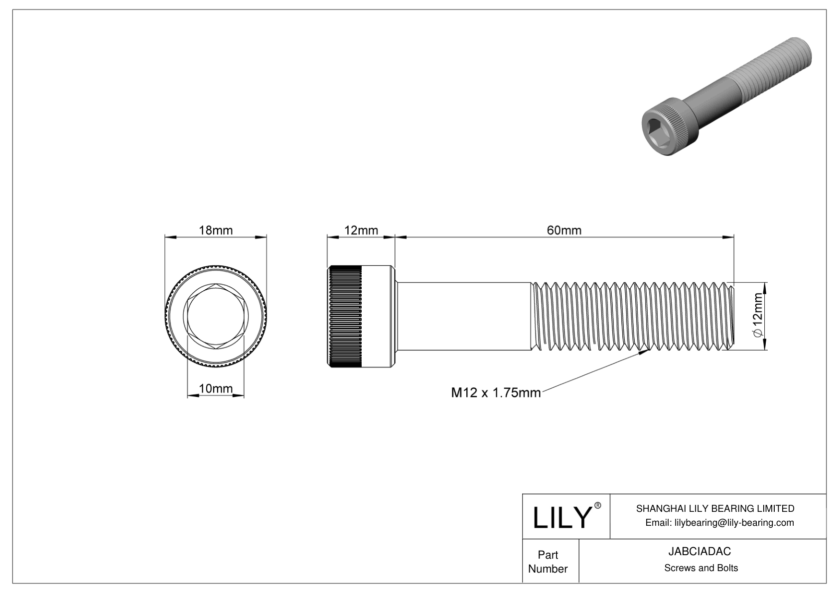 JABCIADAC Alloy Steel Socket Head Screws cad drawing