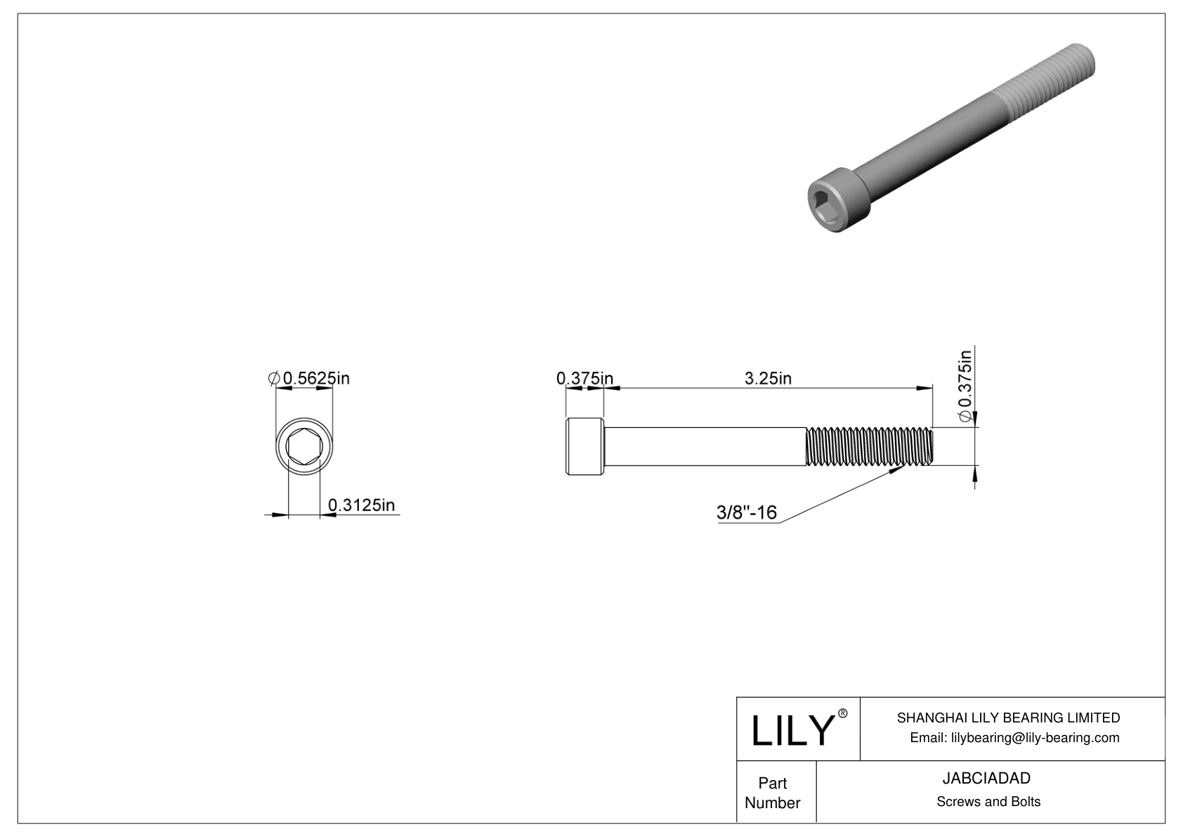 JABCIADAD Alloy Steel Socket Head Screws cad drawing