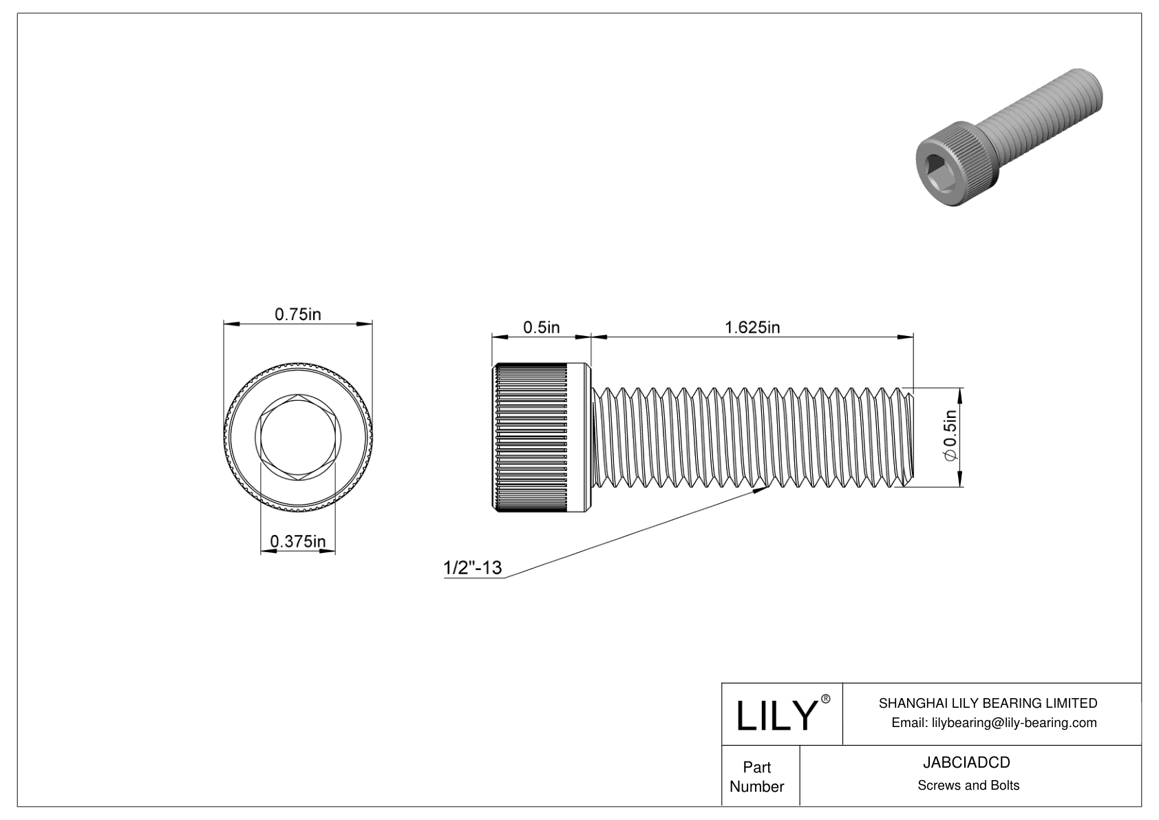 JABCIADCD Alloy Steel Socket Head Screws cad drawing