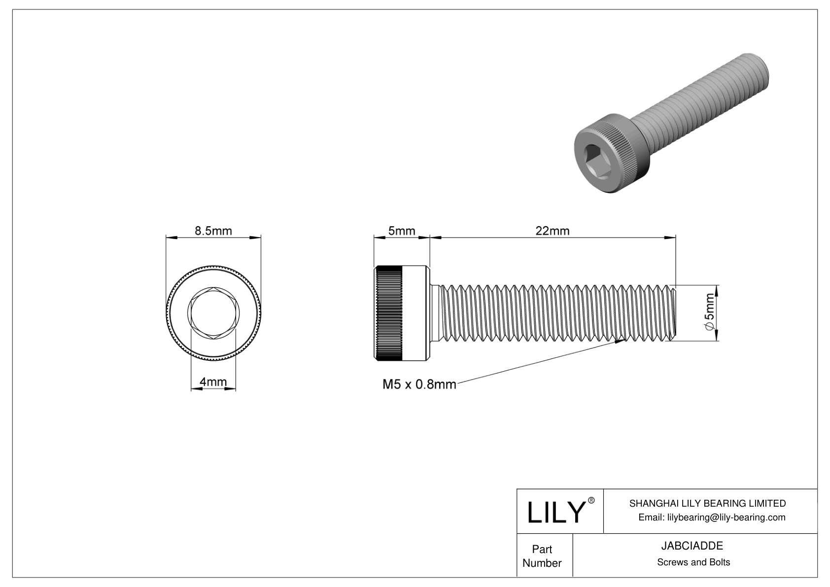 JABCIADDE Alloy Steel Socket Head Screws cad drawing