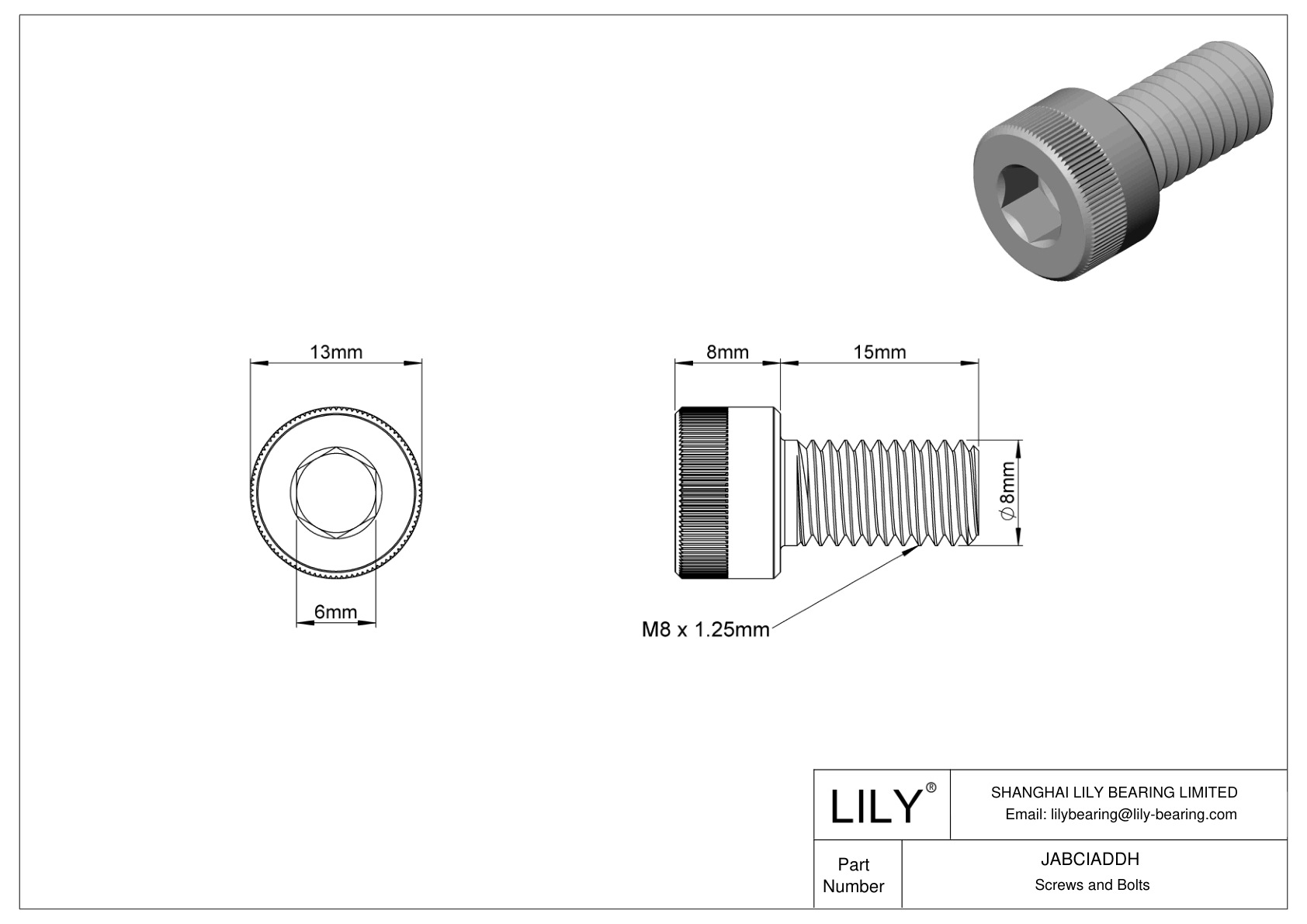 JABCIADDH Alloy Steel Socket Head Screws cad drawing