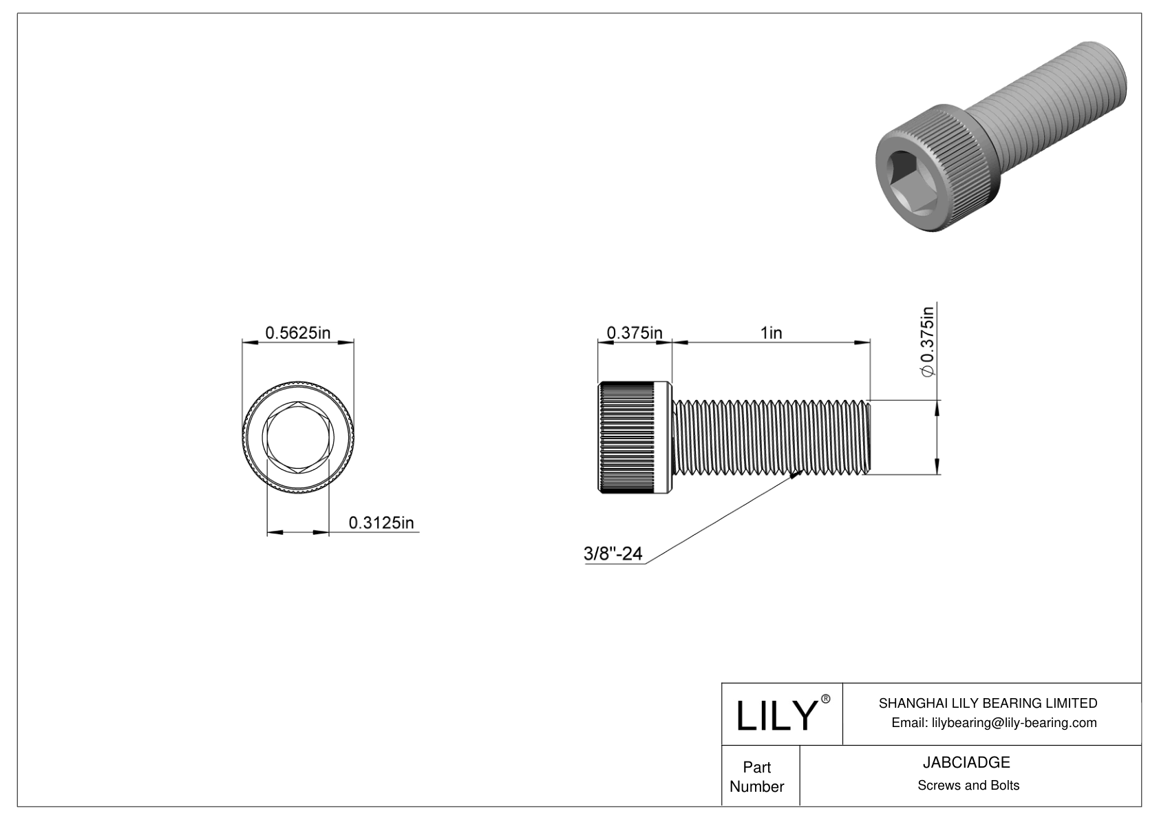 JABCIADGE Alloy Steel Socket Head Screws cad drawing